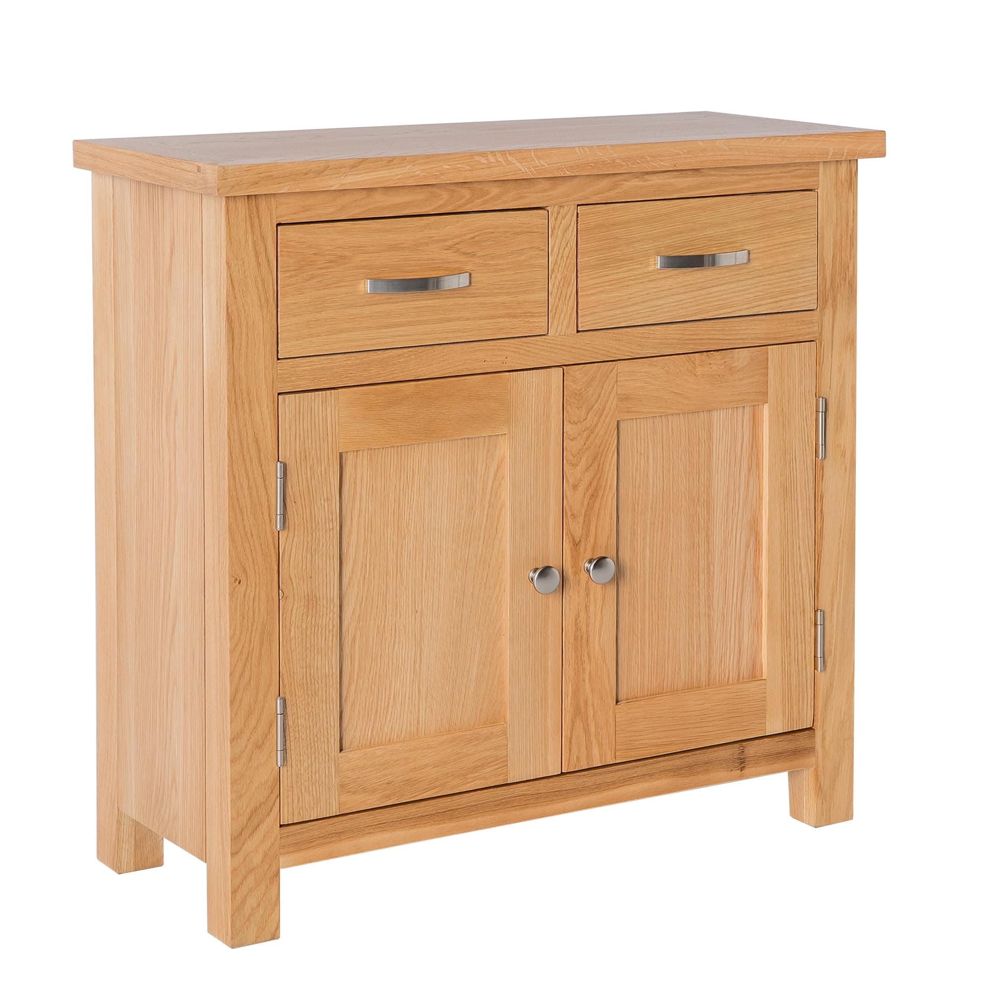 London Oak Mini Sideboard Storage Cabinet with Drawers | Small Solid Wooden Cupboard with Shelf for Dining Room, Living Room or Hallway, Fully Assembled, H:75cm W:75cm D:32cm