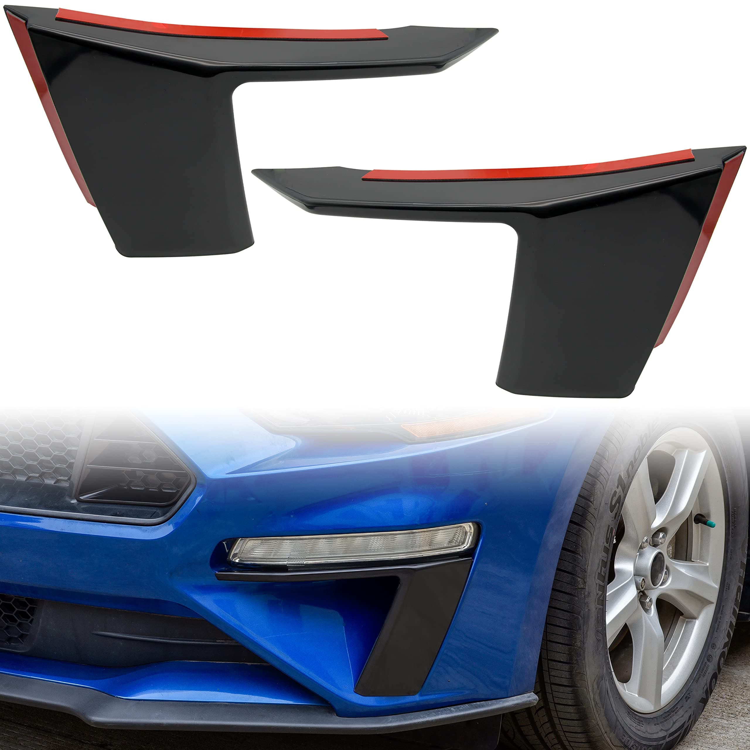 KEWISAUTO Front Bumper Cover Pocket Accents for Ford Mustang 2018-2023, Fog Lamp Vent Canard Strip Eyelid Trim Eyebrow Trim Daytime Headlight Trim Cover for Ford Mustang 2018-2023 Accessories