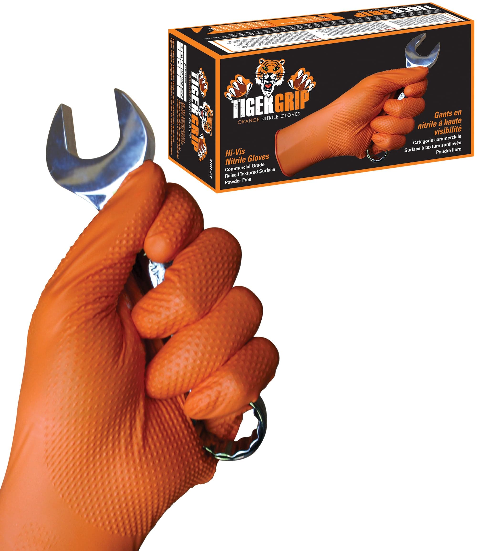EPPCO TigerGrip 8-Mil Nitrile Glove Disposable Powder, Latex Free Textured Superior Grip Orange Gloves, XL, Box of 100