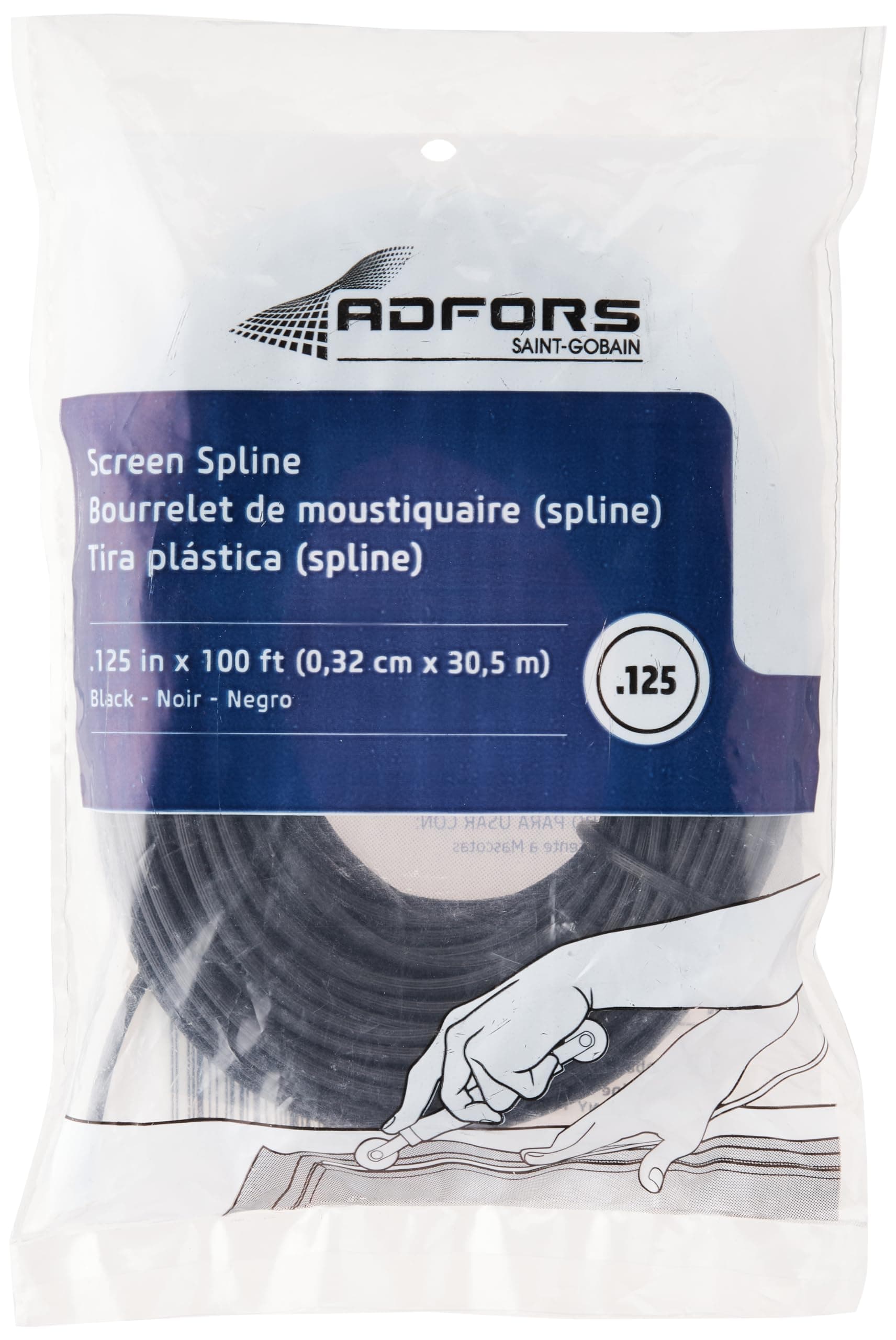 Saint-Gobain ADFORS Spline, .125 inches x 100 feet - Durable Window and Door Screen Spline - Black
