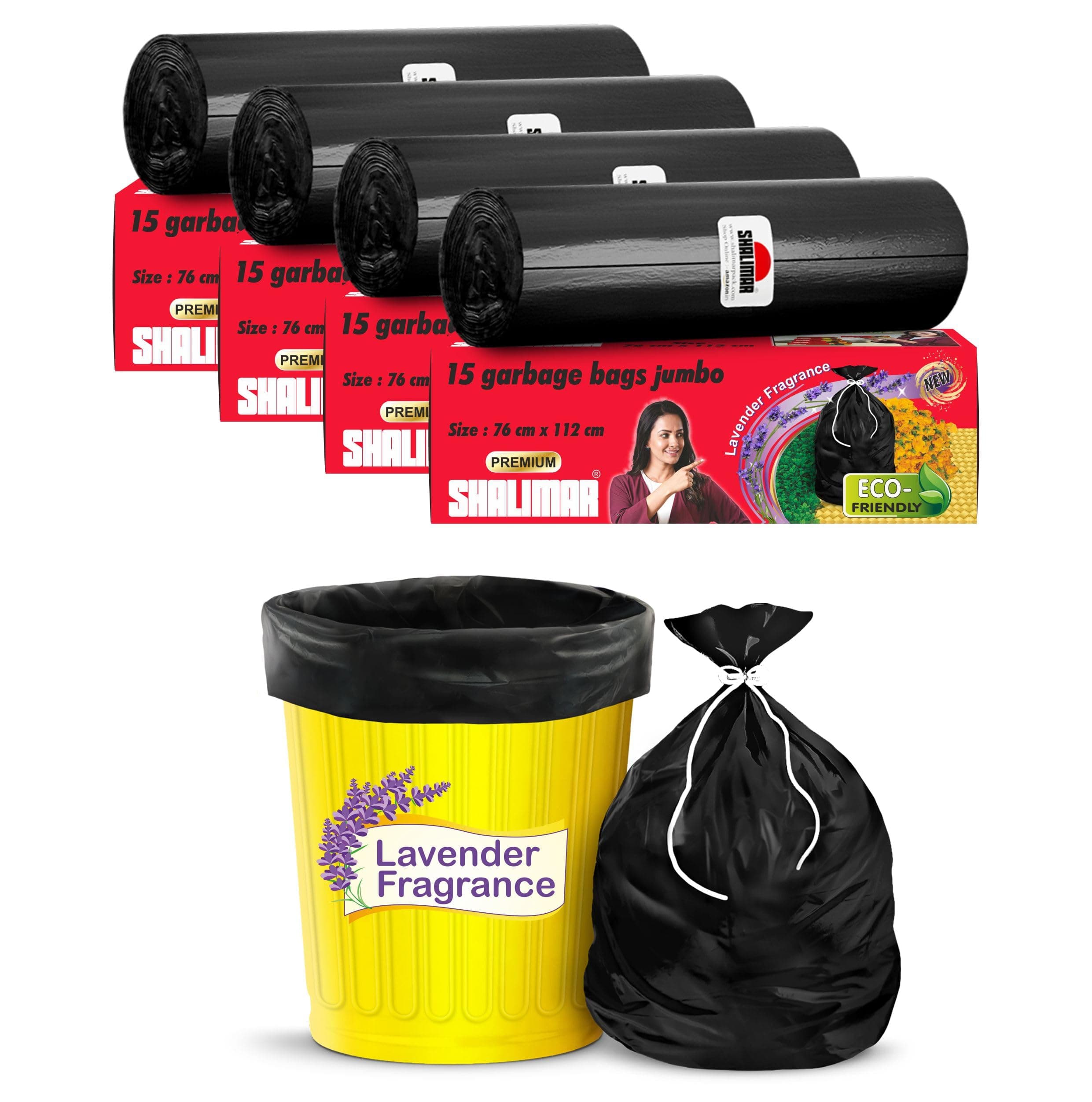 Premium (Lavender Fragrance) Scented Garbage Bags | Jumbo 30 X 45 Inches | 60 Bags (15 Bags X 4 Rolls) | Dustbin Bag/Trash Bag | (Black) - Perforated Box for Easy Dispensing