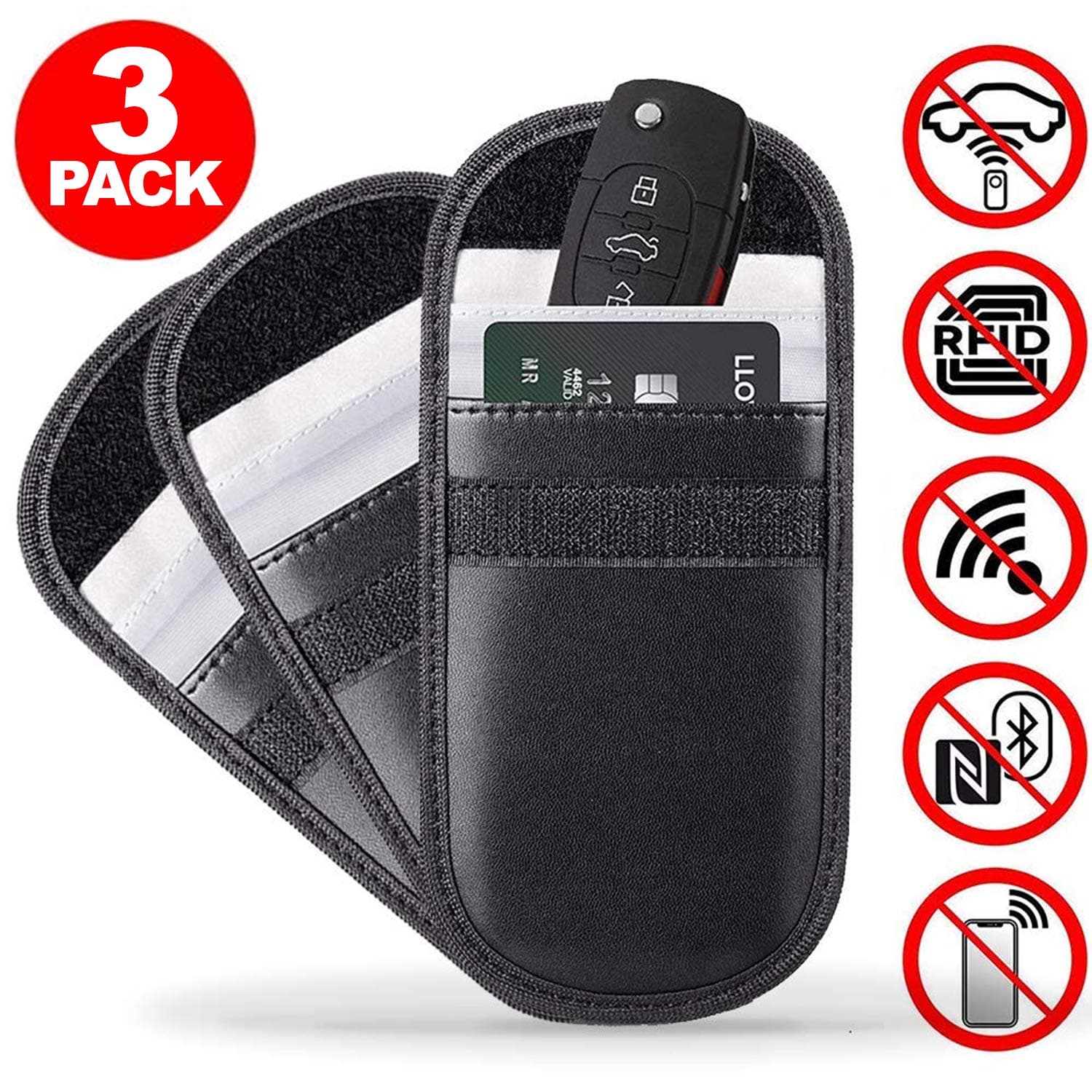 ACENTIX 3 x RFID Signal Blocking Entry Car Key Fob Faraday Pouches, Anti Theft Guaranteed | 100% Genuine PU Leather | Blocks RFID/WIFI/GSM/LTE/NFC | Maximum Protection Security Pouch