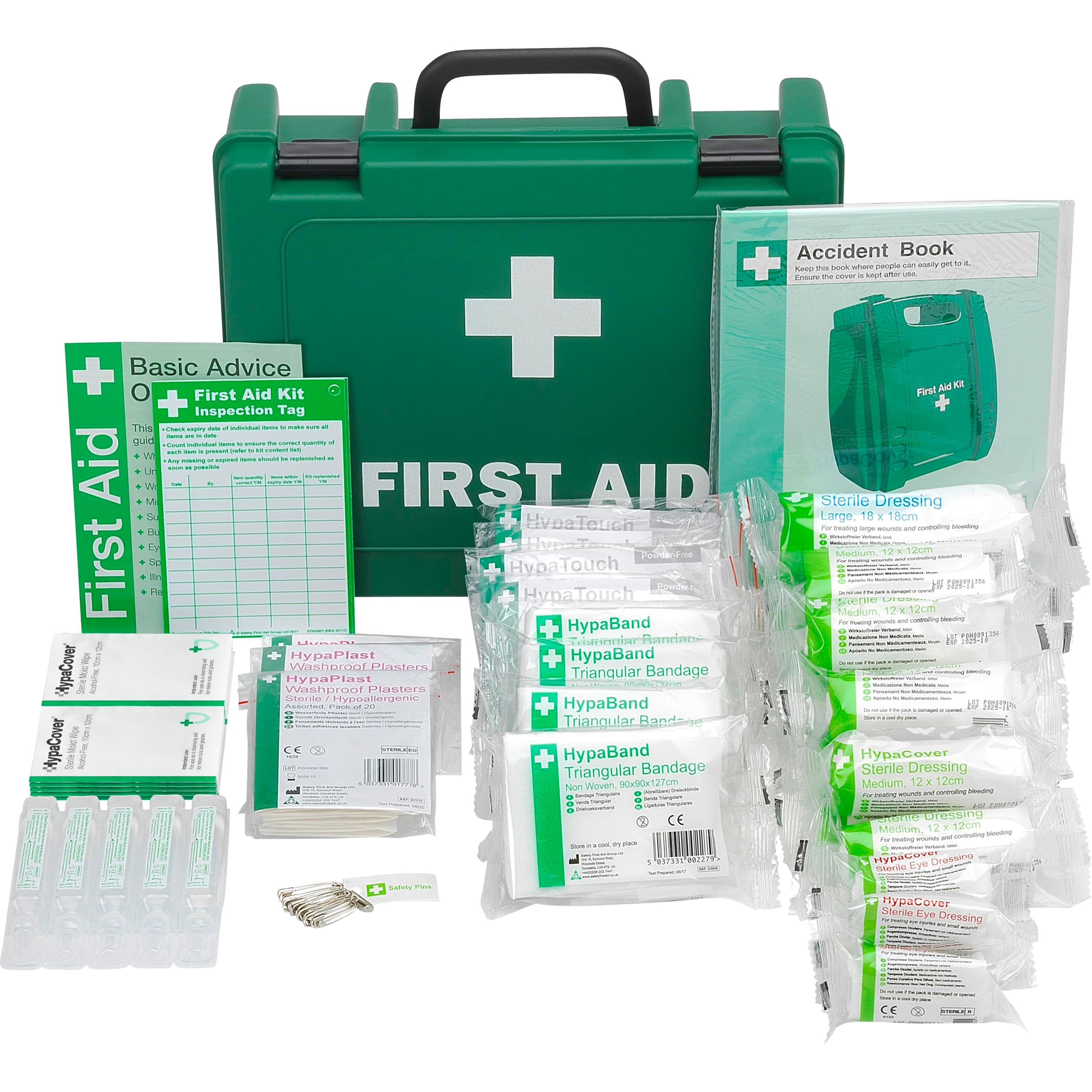 Safety First Aid Group Workplace First Aid Kit (Medium 11-20 Persons) Economy HSE-Compliant with Inspection Tags, Accident Book, Wall Bracket, Extra Plasters