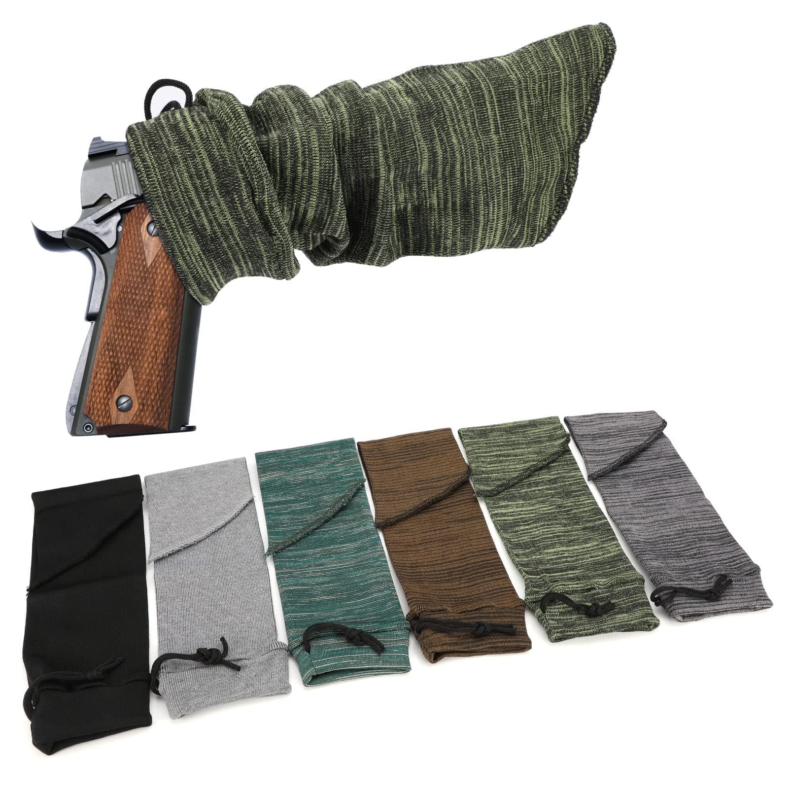 WIOR 6 Pack Gun Socks, 16 x 4 Inch Knit Gun Socks for Pistol/Handgun/Revolver, Silicone Treated Gun Cover Protection Gun Sleeve with Drawstring Closure for Hunting Shooting Anti-Rust Moisture-Proof