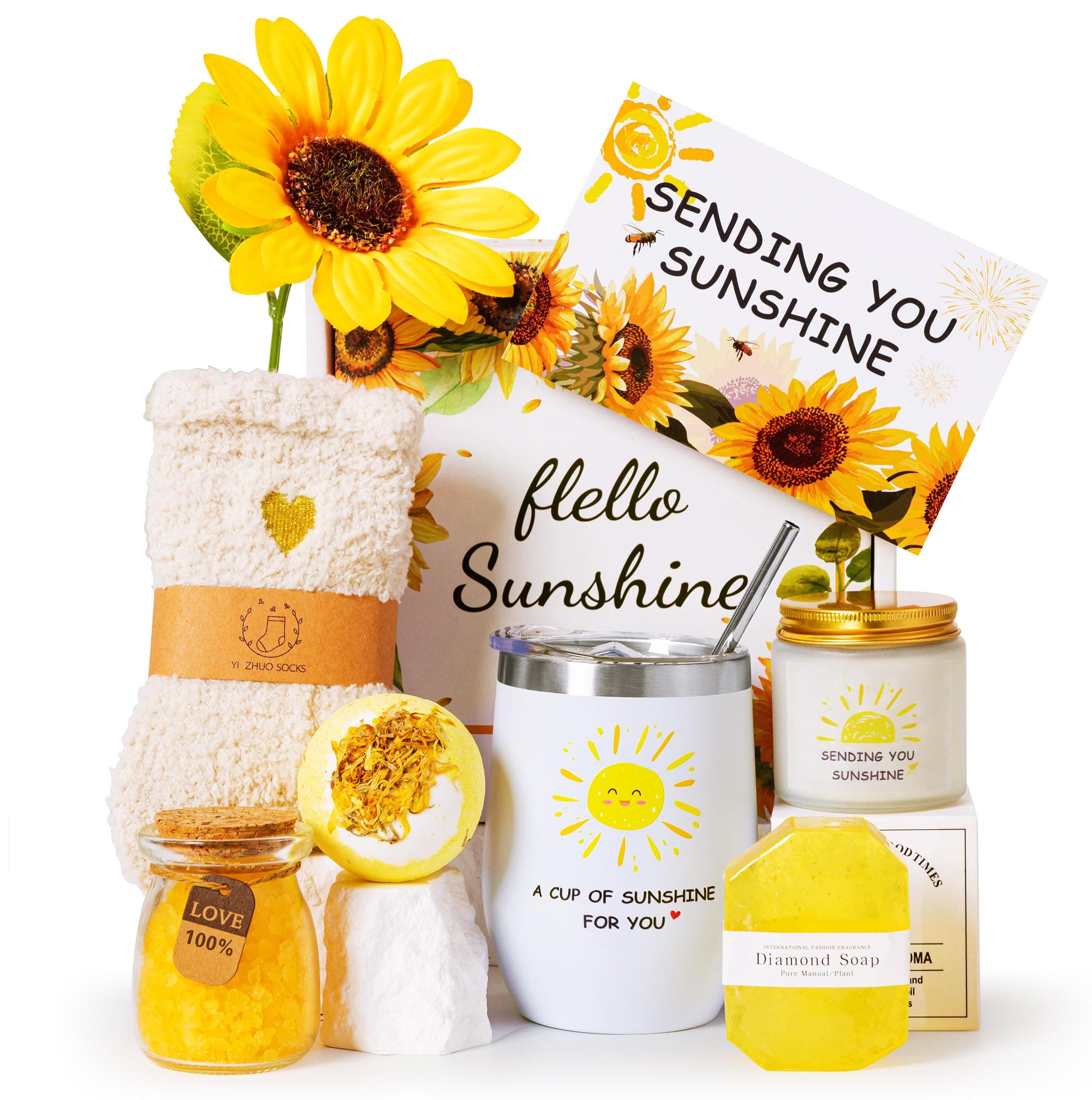 Birthday Pamper Gifts For Women,Sending Sunshine Get Well Soon Gifts Basket Self Care Package Relaxation Spa Bath Set Christmas Hamper Presents Box thank you Gift for Mum Friends Sisters Wife