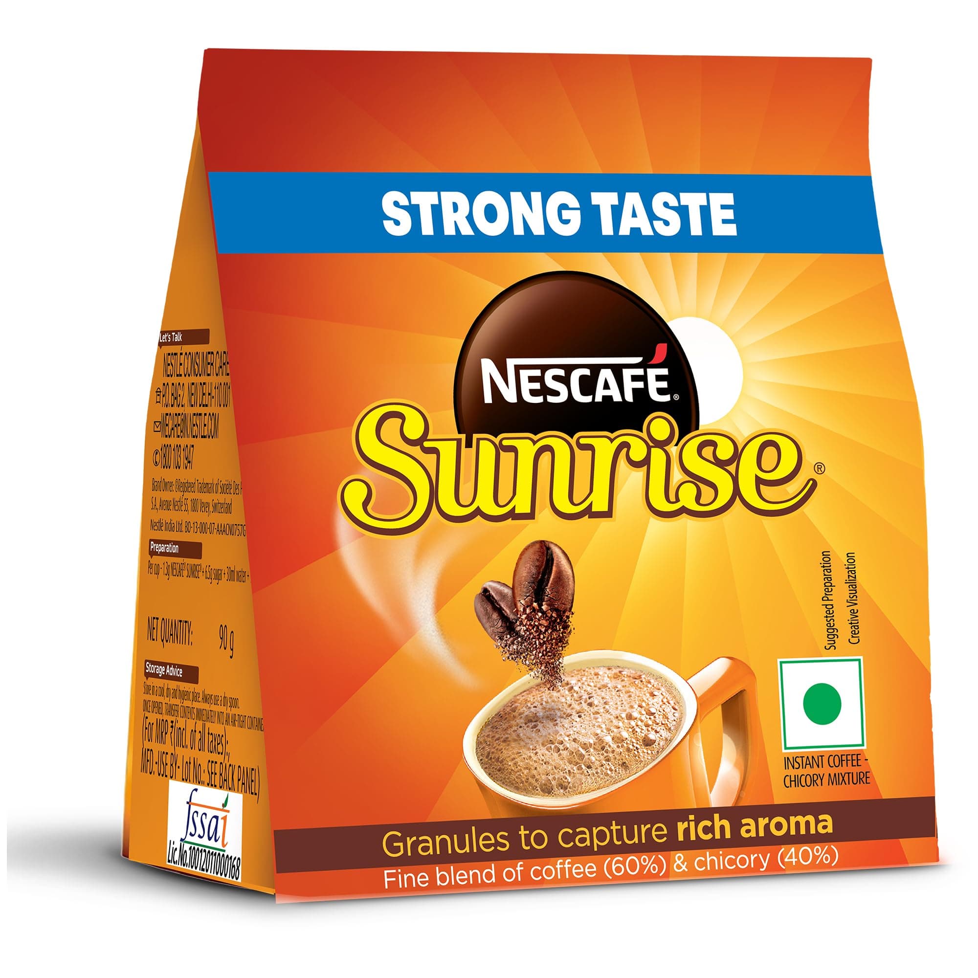Sunrise Instant Coffee Powder Bag by Nescafe | Rich Aroma for the perfect start to your day | Coffee Chicory-Mix | 90 grams stabilo