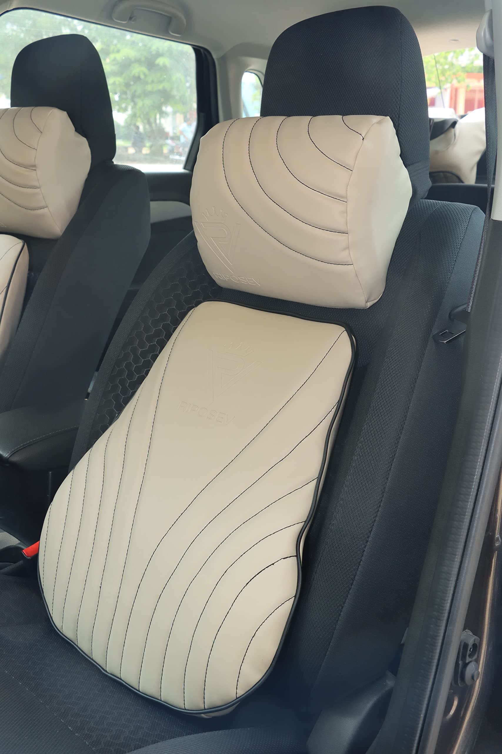 RIPOSEV GMV SITMAX Large Back Support for Chair & Car Seat, Orthopedic Lumbar Support Memory Foam Backrest Cushion - Designed for Back Pain Relief - Back Pillow for Comfortable Sitting (Royal Beigh)