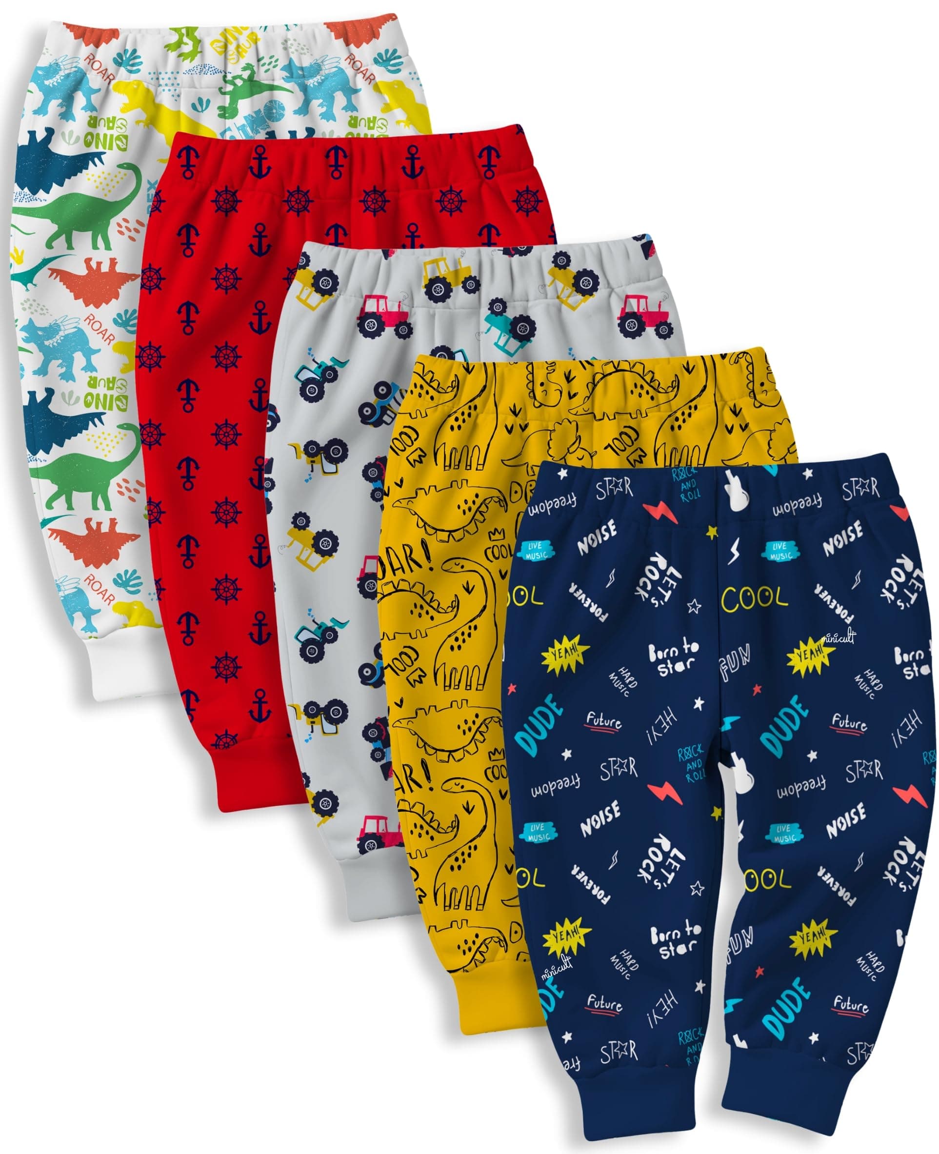 Cotton Pajama Pants with All Over Print for Boys and Girls (Multicolor Designs)(Pack of 5)