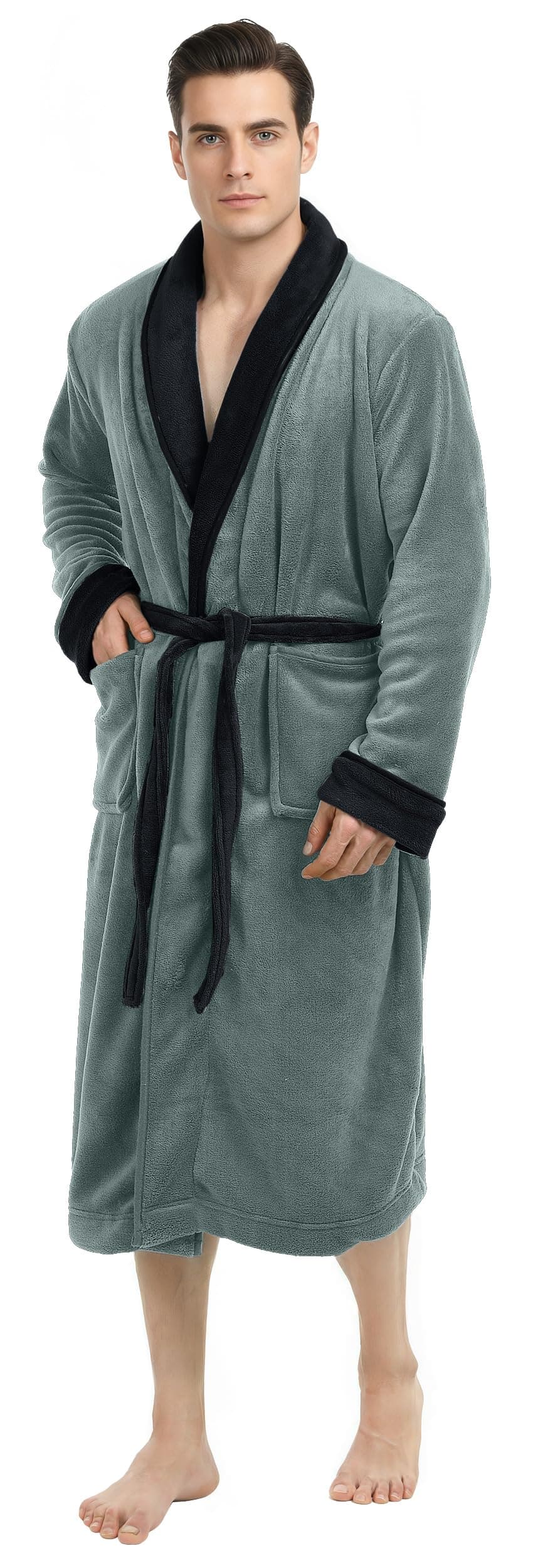 Mens Robe, Luxury Plush Fleece Mens Bathrobe, Spa Bath Robe for Men
