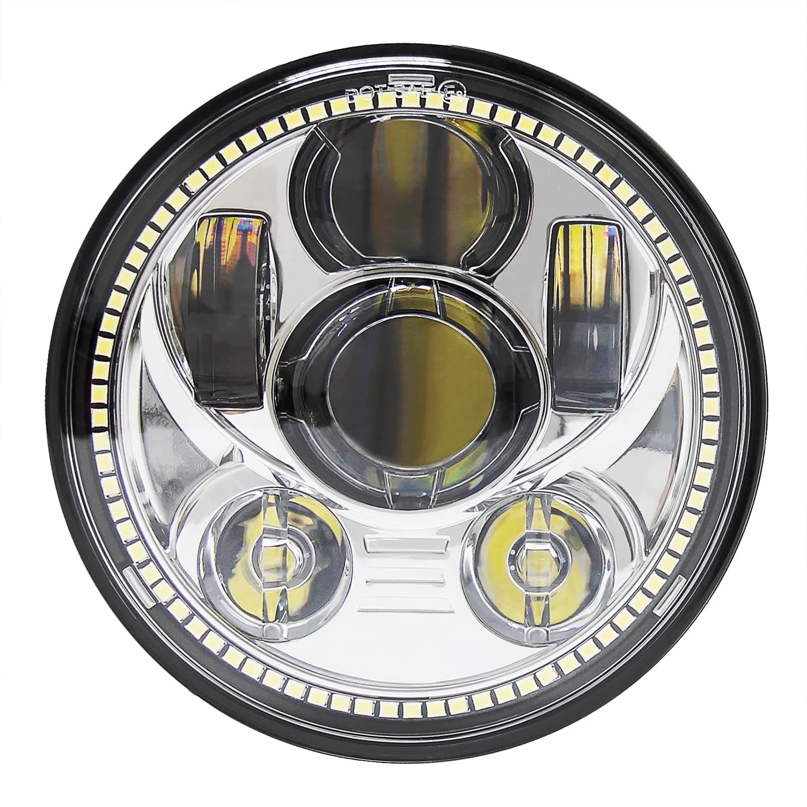 5-3/4" 5.75" LED Headlight - with Halo DRL Compatible with Harley Davidson Dyna Street Bob Super Wide Glide Low Rider Night Rod Train Softail Deuce Custom Sportster Iron 883 -Silver