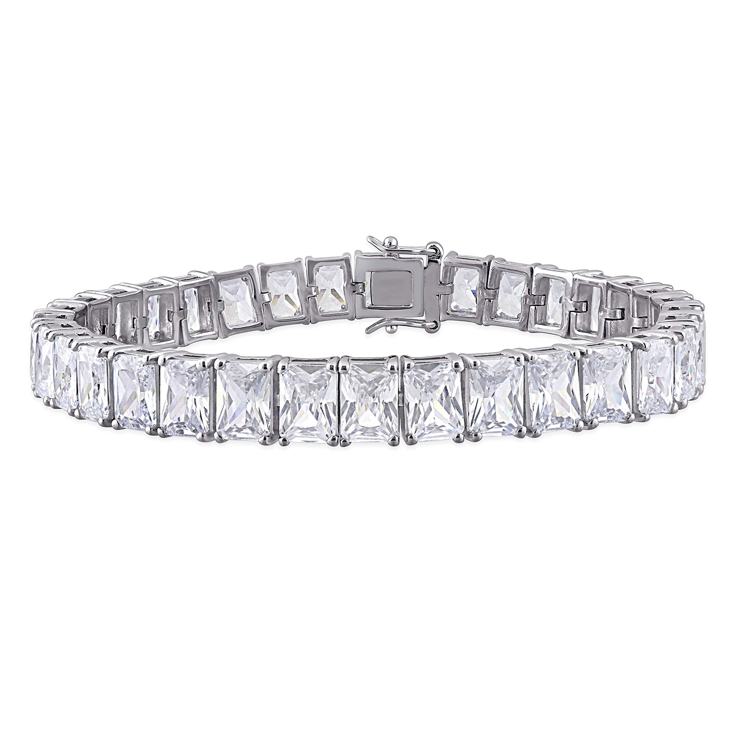 Abbie+Cleo Radiant Shape Cubic Zirconia Tennis Bracelet in White Sterling Silver, 7x5mm/7.25"
