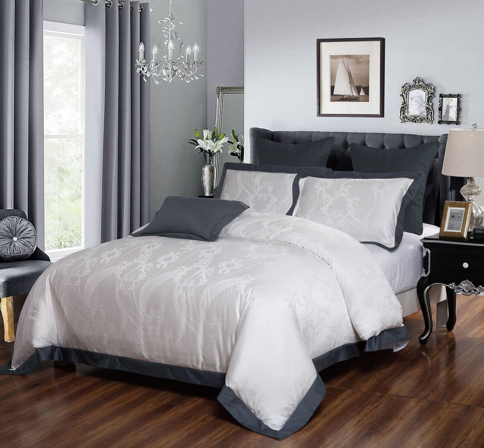 New Season Home ROB3DCK Duvet Cover Set, King, White/Gray, 3 Piece