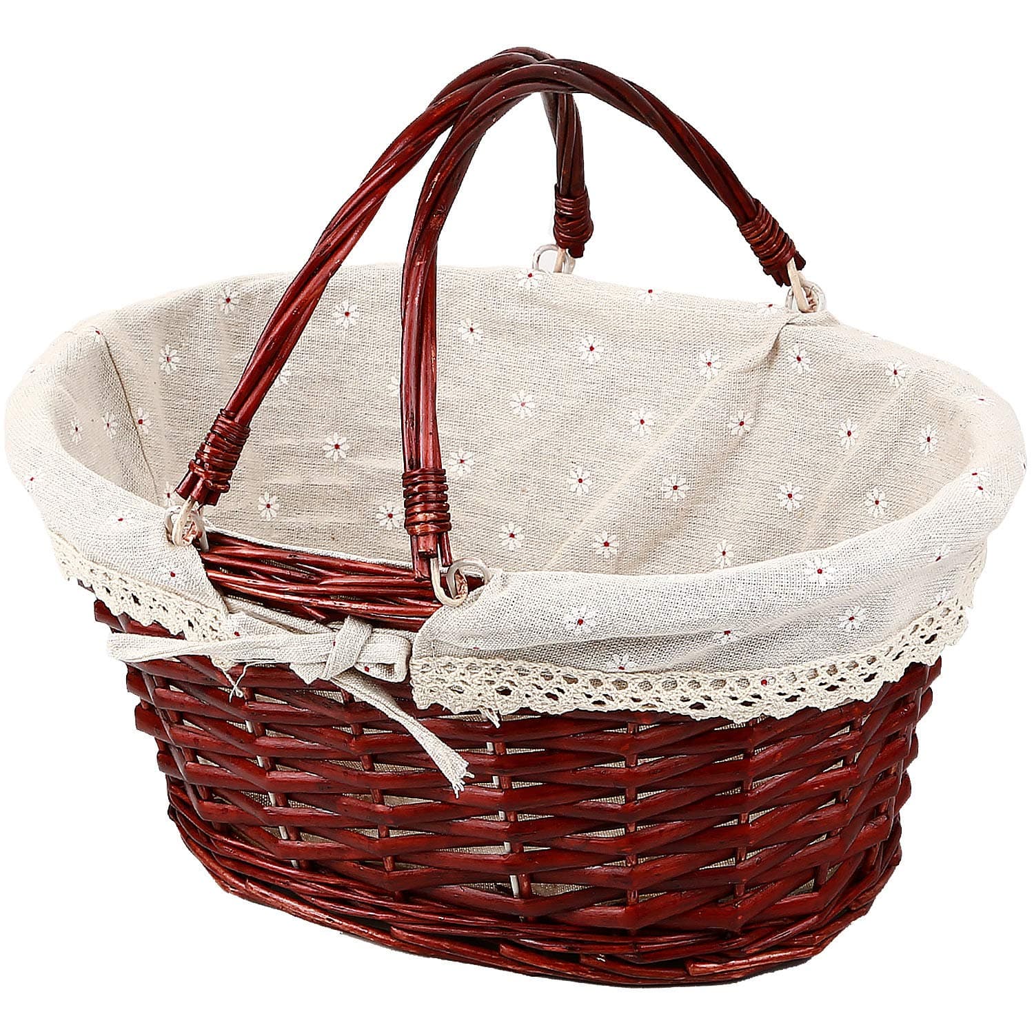 KINJOEK Wicker Woven Basket, Multipurpose Natural Willow Basket with Handle Premium Linen Cotton Cloth Lining for Storage and Decoration, Brown