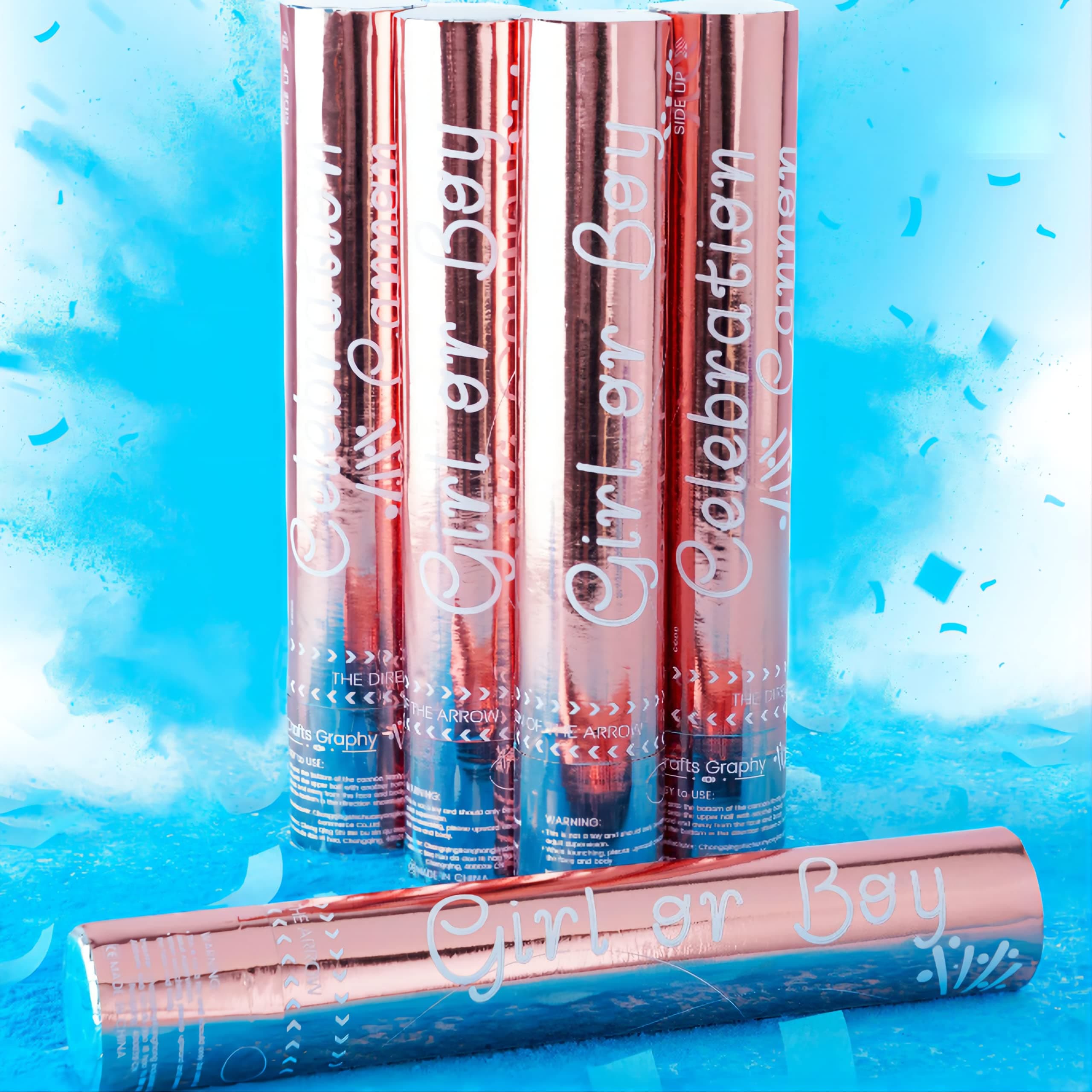 Gender Reveal Powder Cannon, Crafts Graphy Biodegradable Confetti Popper, Confetti Powder Shooter for Gender Reveal Party Supplies/Celebration/Baby Reveal, 4 Pack (Blue)