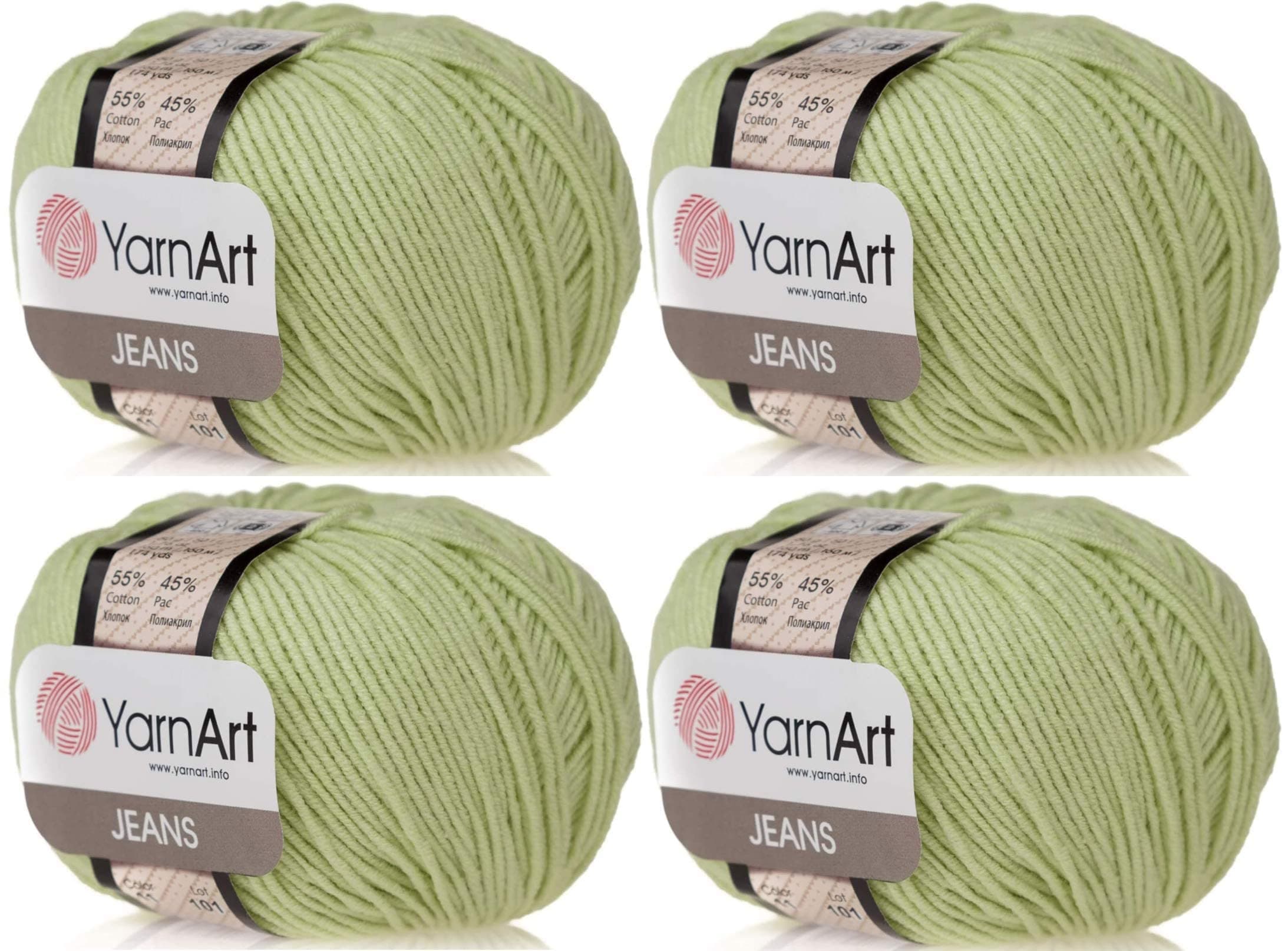 4 Skeins YarnArt Jeans 55% Cotton 45% Acrylic Yarn Blend Thread Crochet Hand Knitting Art Lot of 4skn 200 gr 696 yds (11-Light Green)