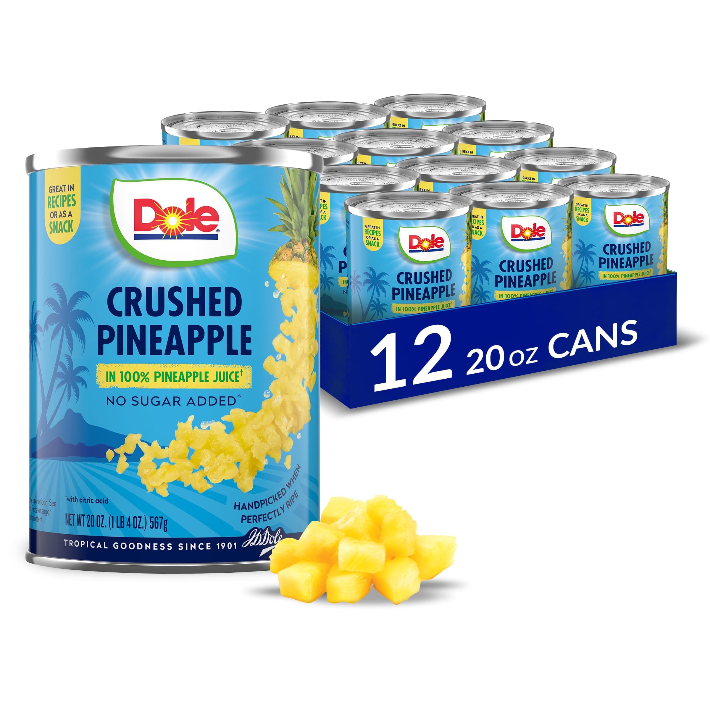 Canned Fruit, Crushed Pineapple in 100% Pineapple Juice, Gluten Free, Pantry Staples, 20 Oz, 12 count, Packaging May Vay