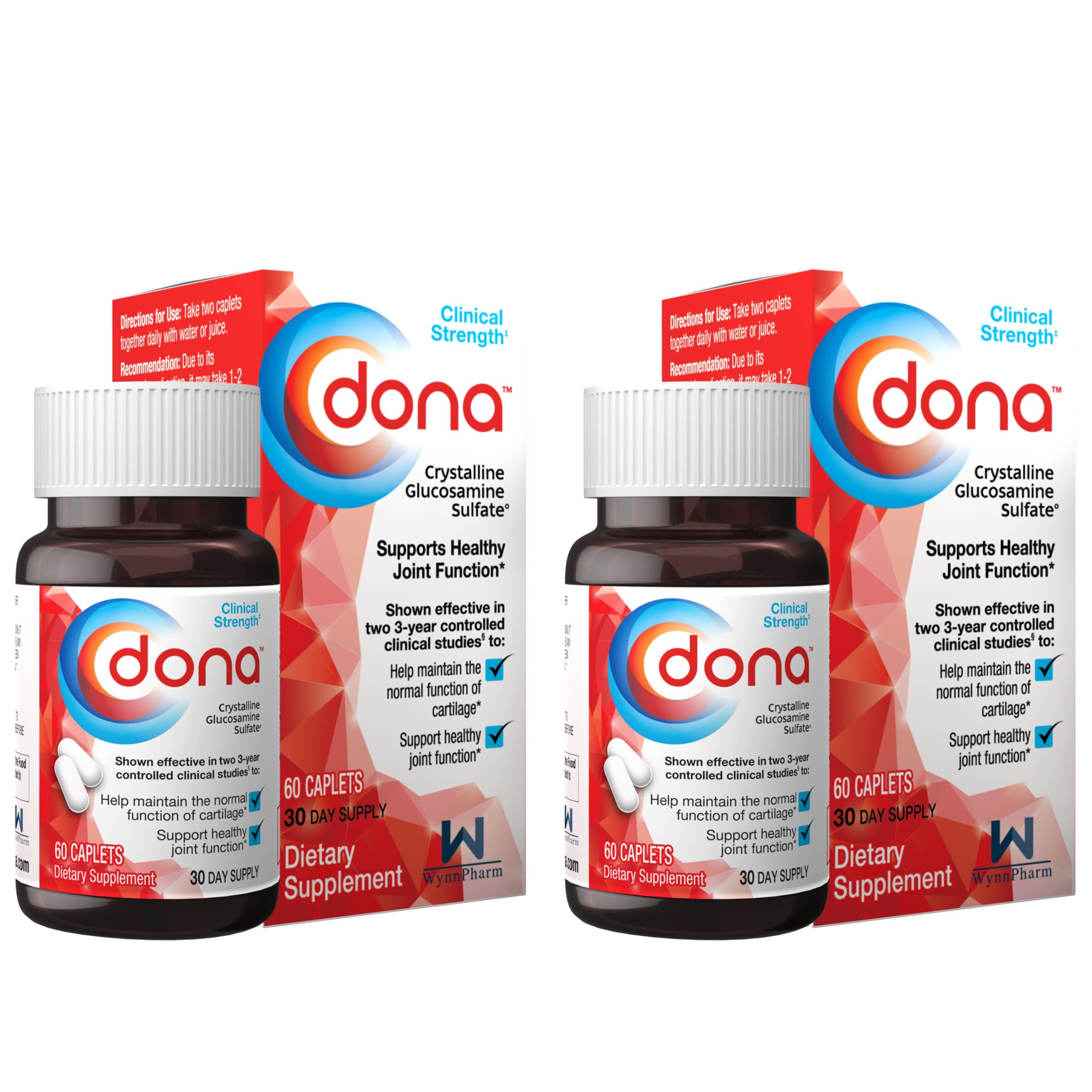 Dona Crystalline Glucosamine Sulfate, 750 Mg, Joint Supplement Pills for Knee Comfort & Joint Health Support, 750 Mg, 60 Count (2 Pack).