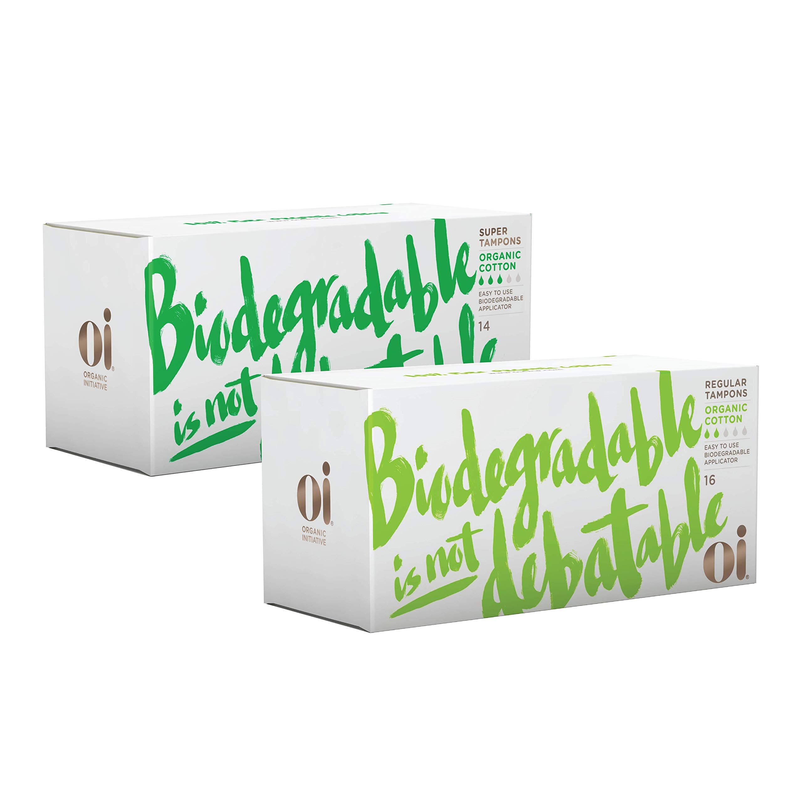Oi Organic Tampons | Regular/Super Absorbency | 100% Certified Organic Cotton, Unscented | Cardboard Applicator | Leak Free, Easy Grip | 1x14 Super Pack, 1x16 Regular Pack (30 Count)Organic Content Standard 100