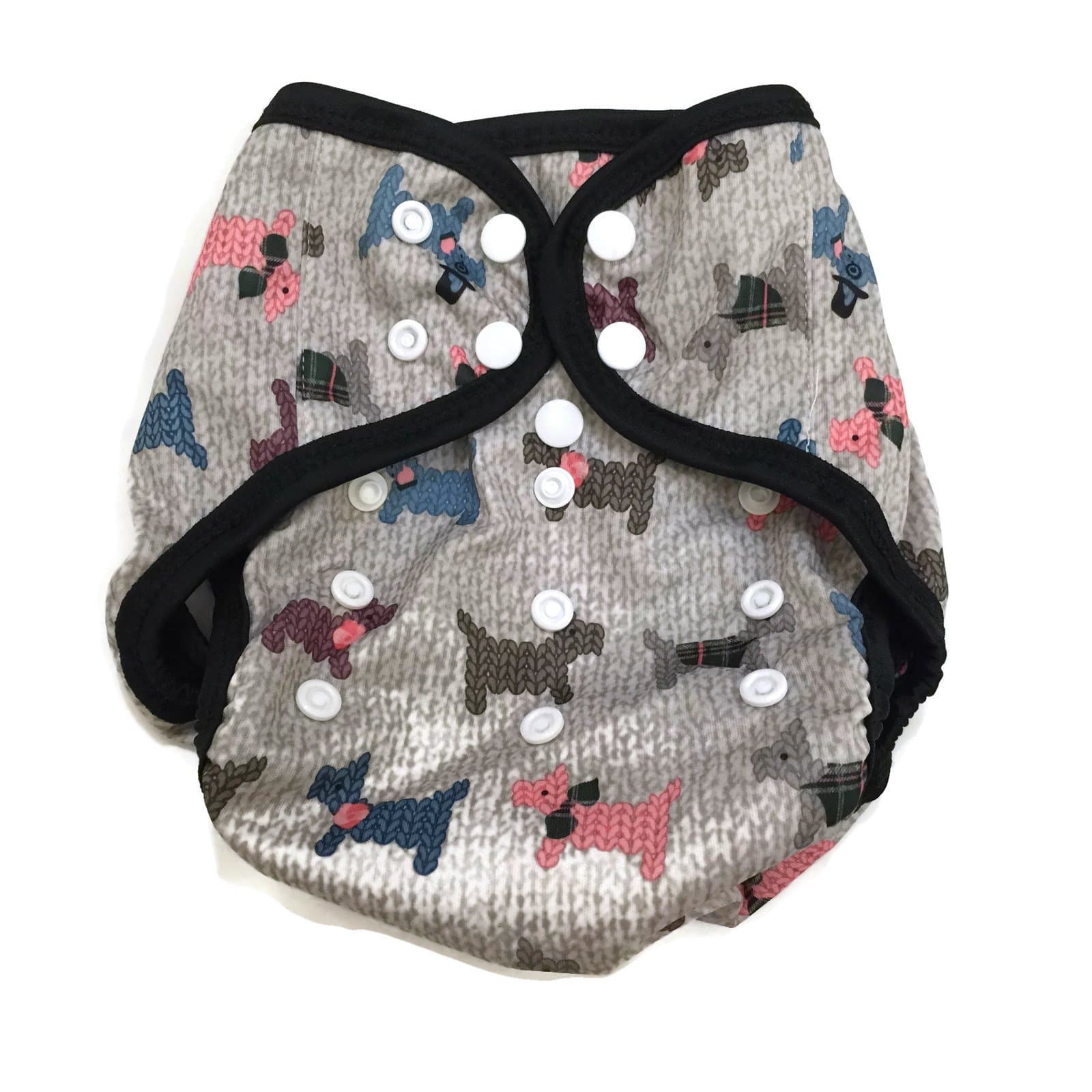 BB2 Baby One Size Printed Black Gussets Snaps Cloth Diaper Cover for Prefolds