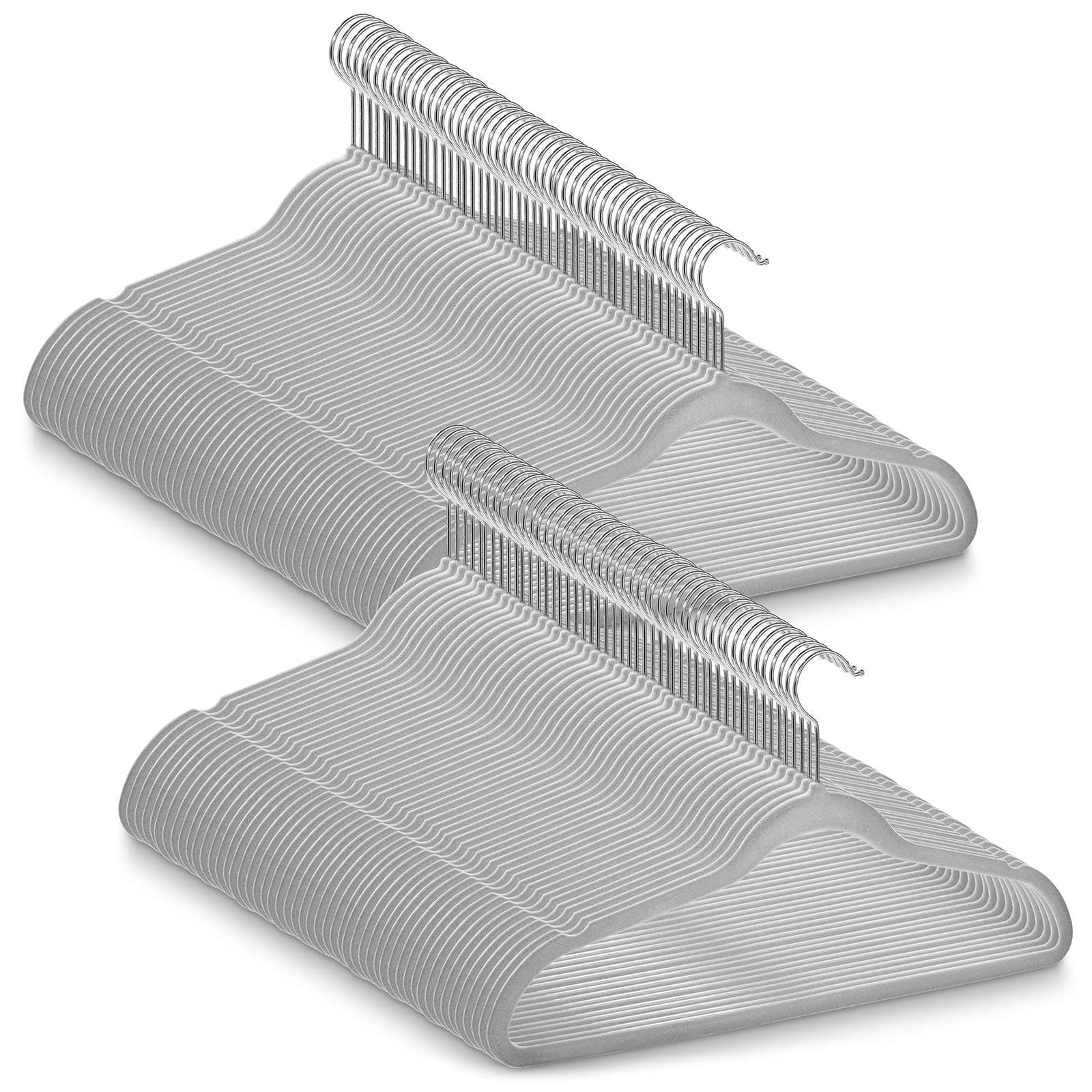 Casafield 100 Gray Velvet Suit Hangers - Space Saving, Non-Slip & Chrome Swivel Hook for Dress Clothes, Coats, Pants, Shirts, Skirts