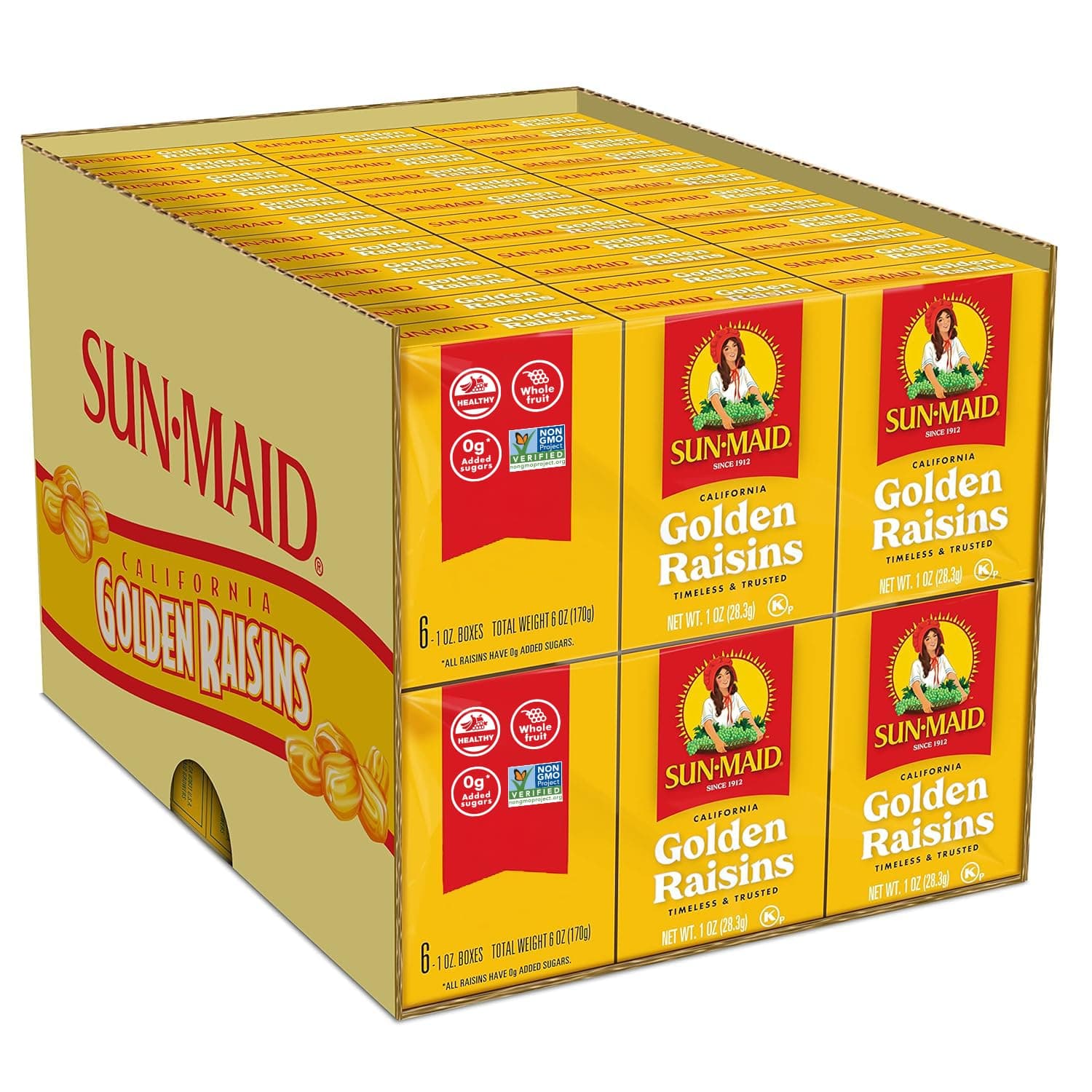 Sun-Maid California Golden Raisins - (72 Pack) 1 oz Snack-Size Box - Dried Fruit for Healthy Snacks, School Lunches, and Natural Sweeteners