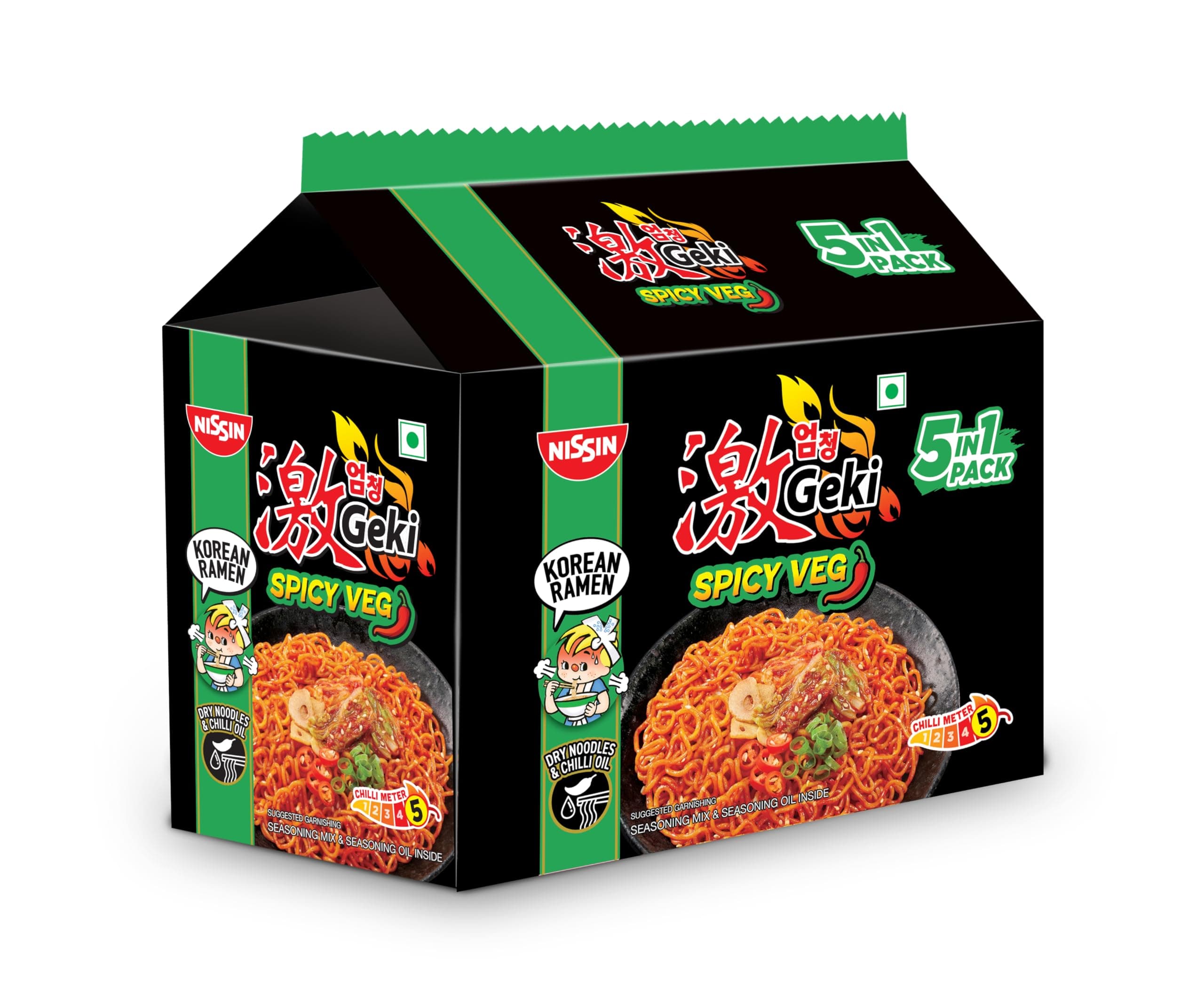 Nissin Geki Korean Ramen Spicy Veg Instant Noodles-5 in1,400gm