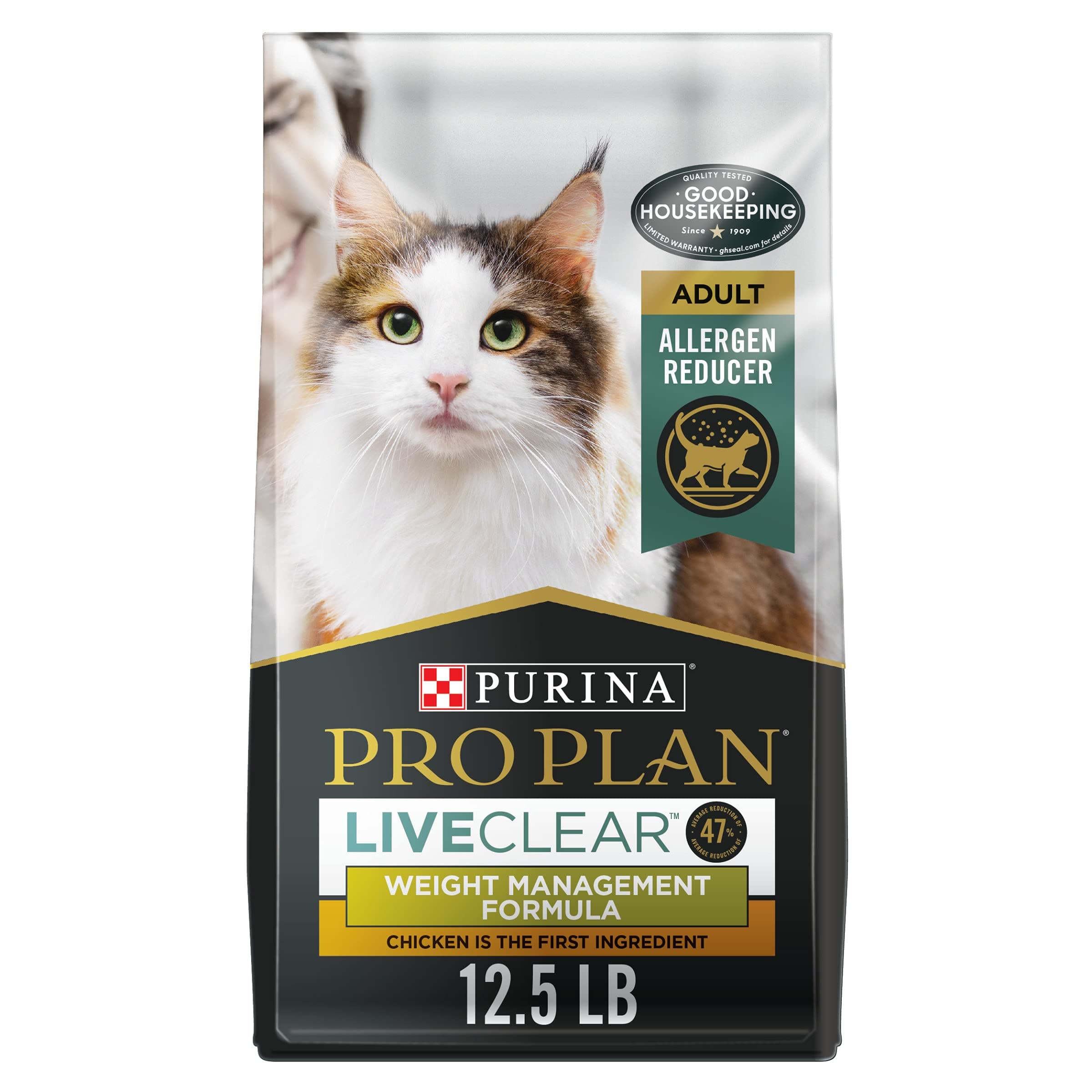 Purina Pro Plan Allergen Reducing, Weight Control Dry Cat Food, LIVECLEAR Chicken and Rice Formula - 12.5 lb. Bag