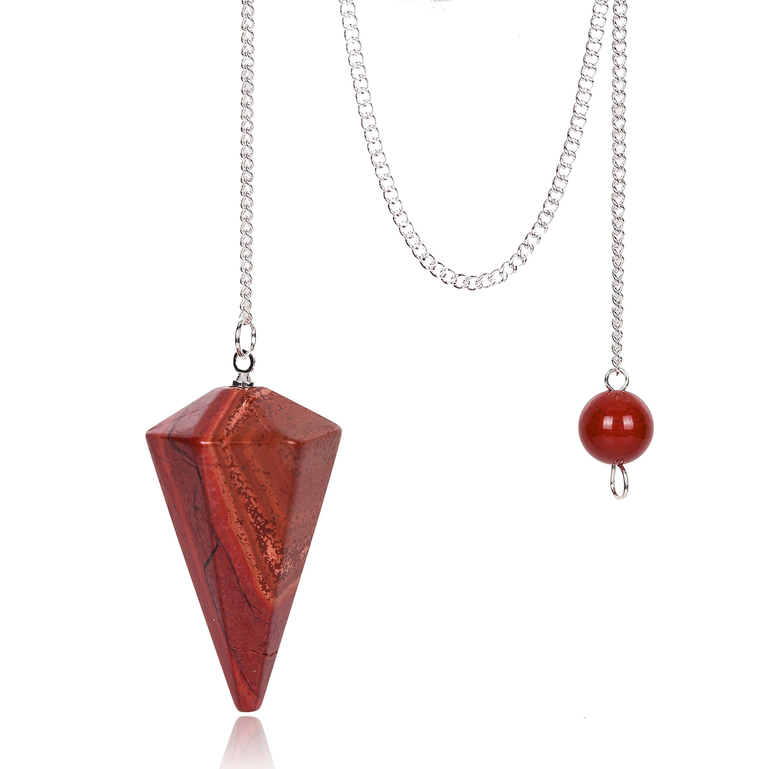 CYY Stone (Red Jasper) - Red jasper Crystal Pendulum Healing Quartz 12 Facet Reiki Charged Bead End Free Pouch (Red jasper)