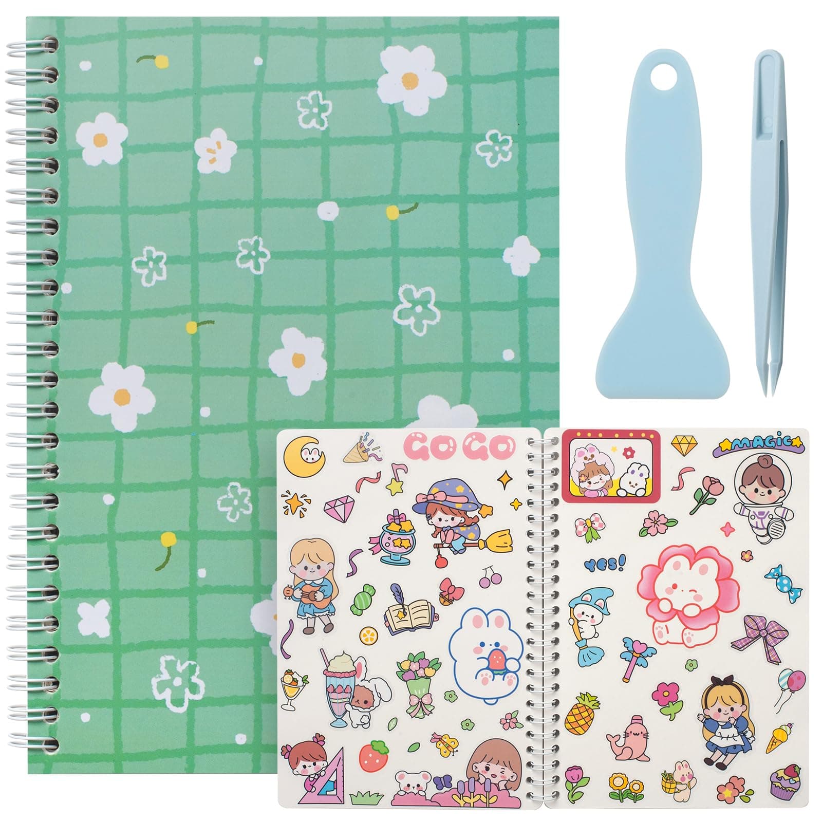 Reusable Sticker Book - 60 Sheets, Collecting Album, Organizer, Blank Book for Adults & Children, Keeper with Tweezer & Spatula, A5