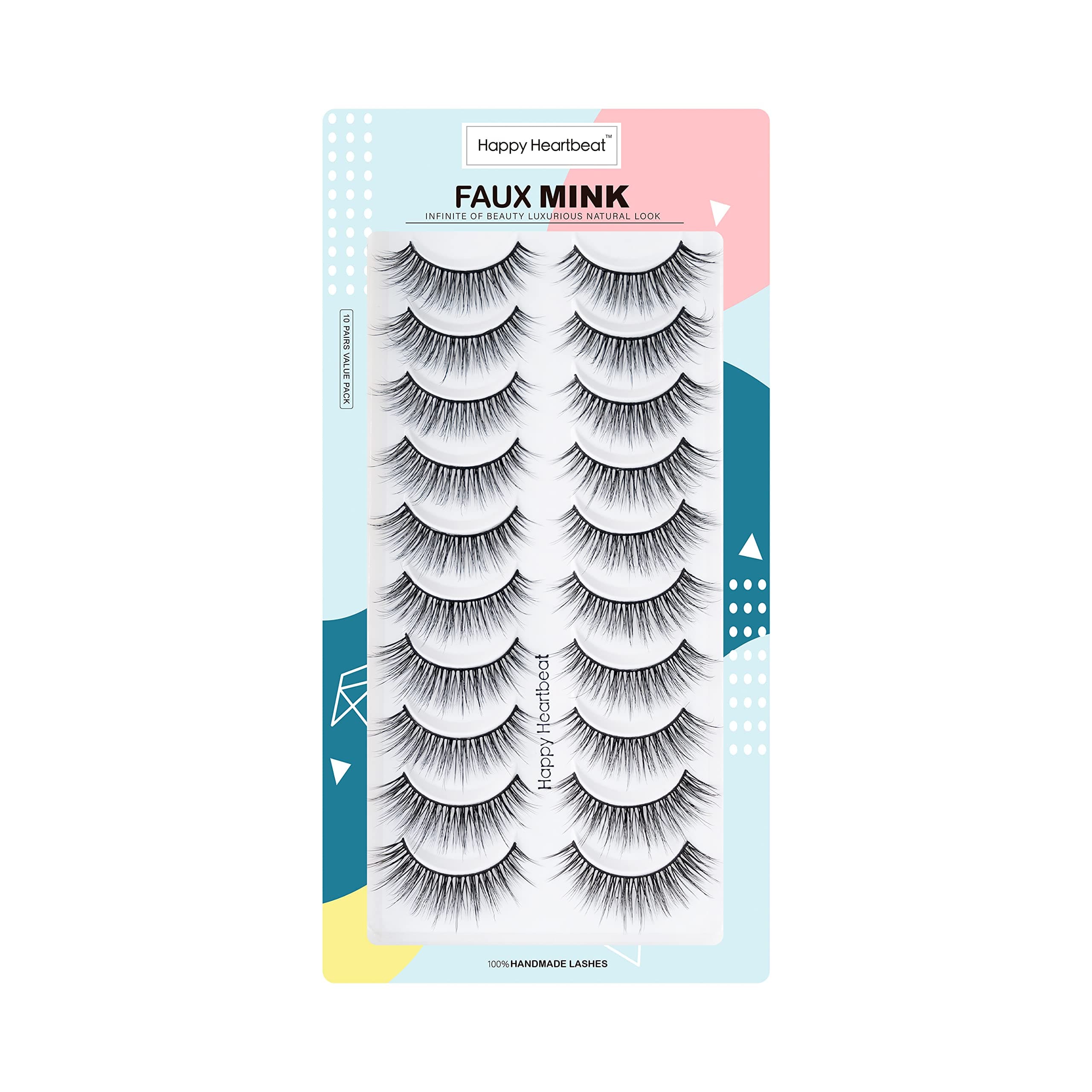 3D False Lashes Wispy Natural - Faux Mink Lashes Cat-Eye Handmade Luxurious Soft Fluffy Dramatic False Eyelashes 10 Pairs Happy Heartbeat (H3)
