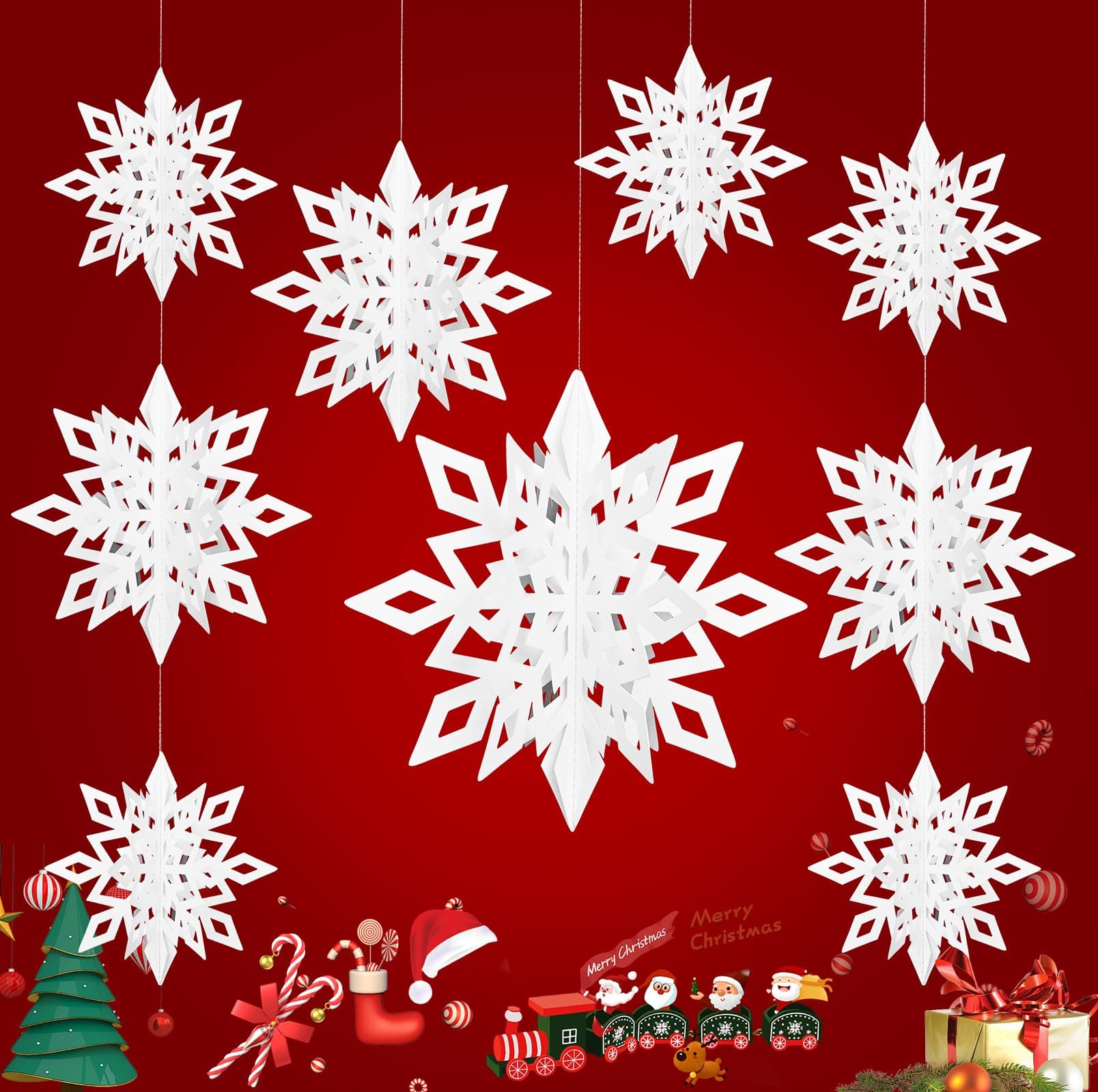 MARTINE MALL12Pcs Christmas Winter Hanging Snowflakes Christmas Paper Snowflakes Ornaments Hanging Snowflakes Pendant Decoration for Xmas Tree New Year Party Winter Wonderland Decor White