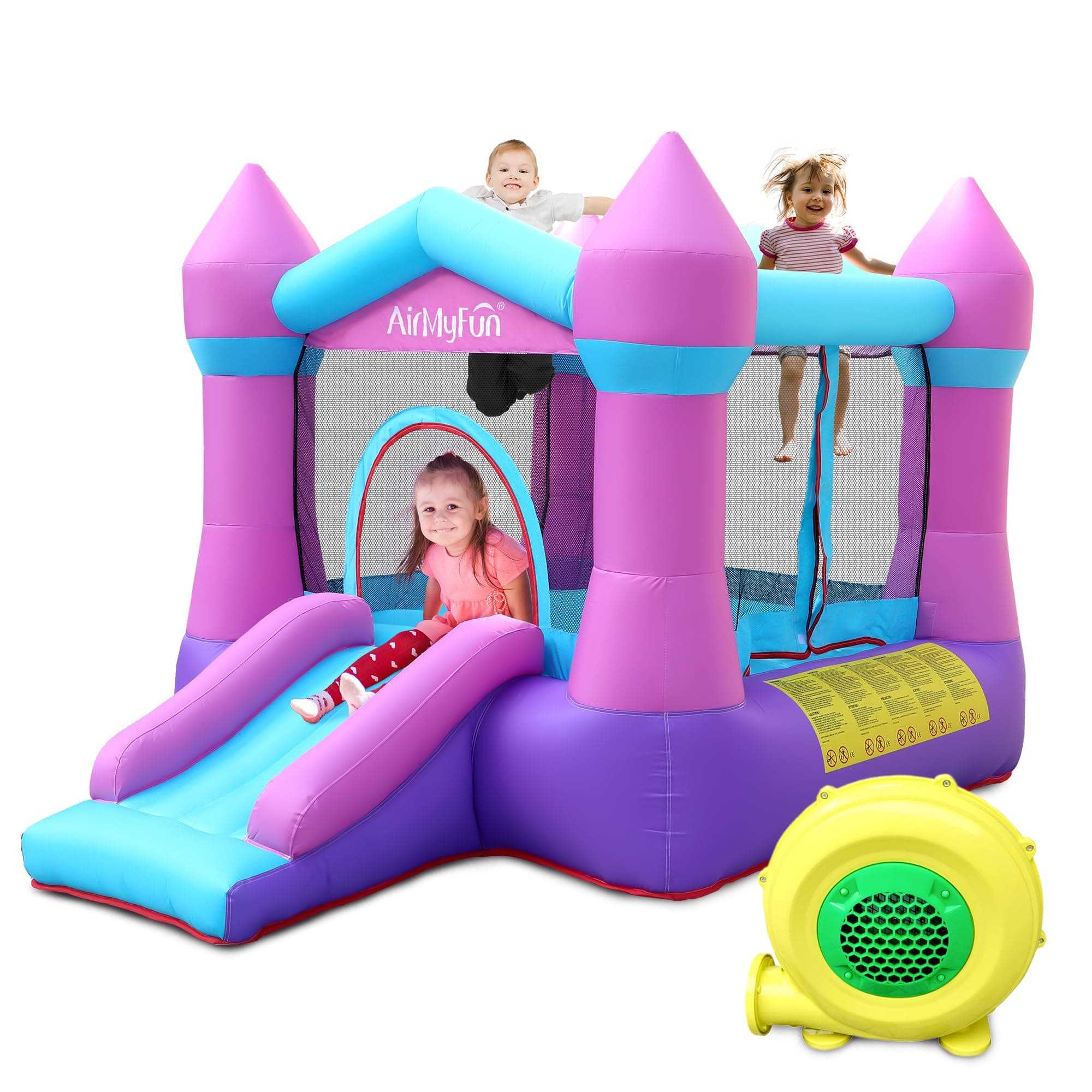 AirMyFun Pink Inflatable Toddler Bounce House with Blower, Indoor/Outdoor Jumping Castle for Kids 3-8, Inflatable Bouncy House with Slide, 82011B