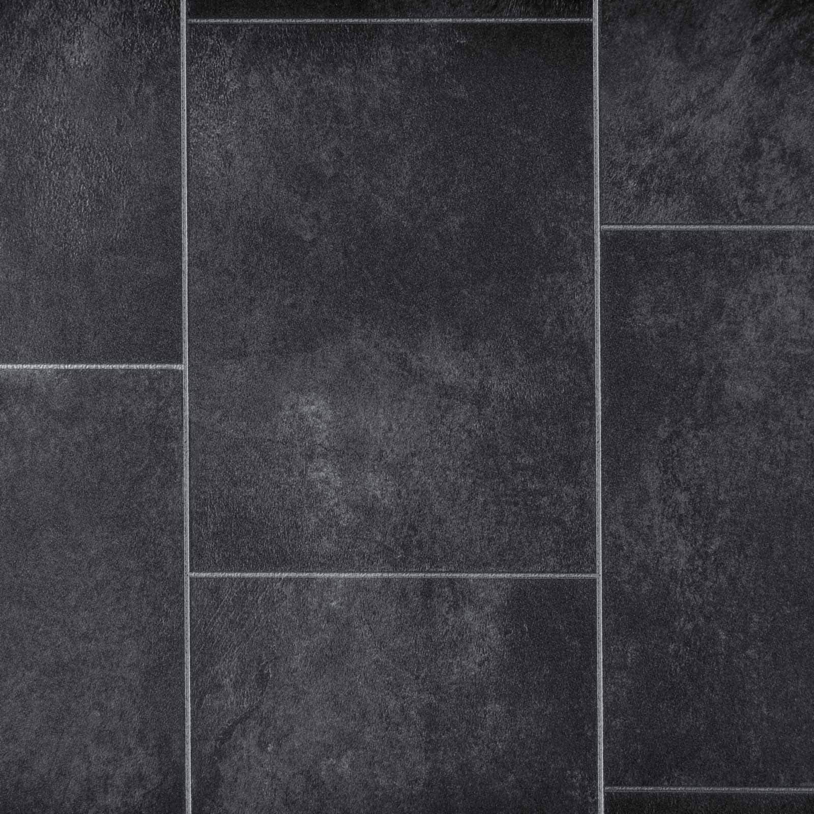 Stone Tile Effect Flash Vinyl Flooring 2.3mm Realistic Foam Backed Lino Slip Resistant (2m x 3m / 6ft 6" x 9ft 10", Dark Stone Tiles)