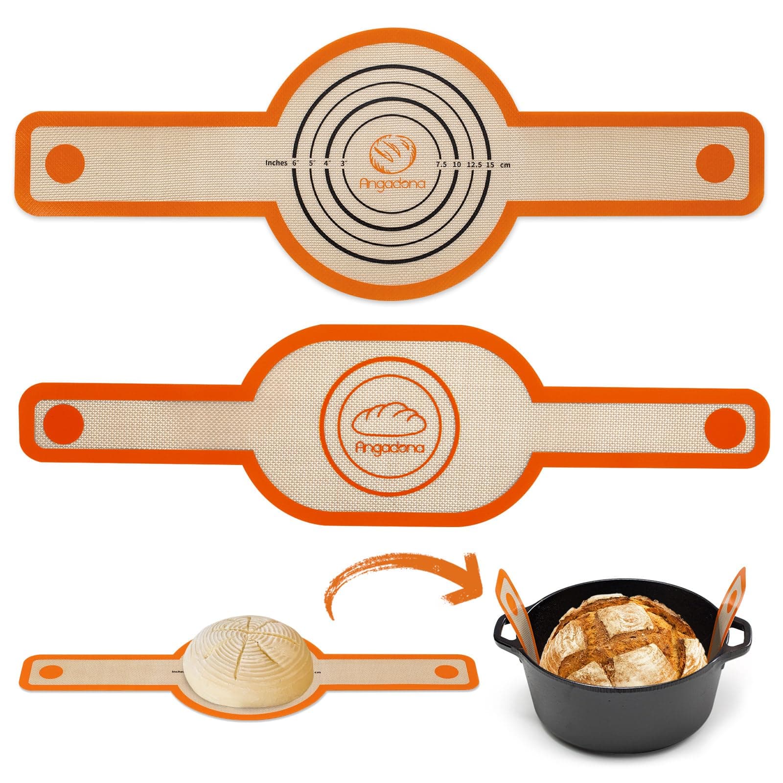 Silicone Bread Sling Oval and Round - Non-Stick & Easy Clean Reusable Oval Bread Baking Mat for dutch oven. With Long Handles Sourdough Bread Baking mat tools supplier Liner (Orange)