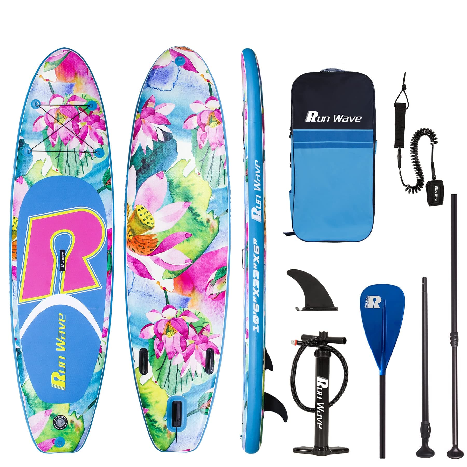 Runwave Inflatable Stand Up Paddle Board Non-Slip Deck with Premium SUP Accessories | Wide Stance, Bottom Fins for Surfing Control | Youth Adults Beginner
