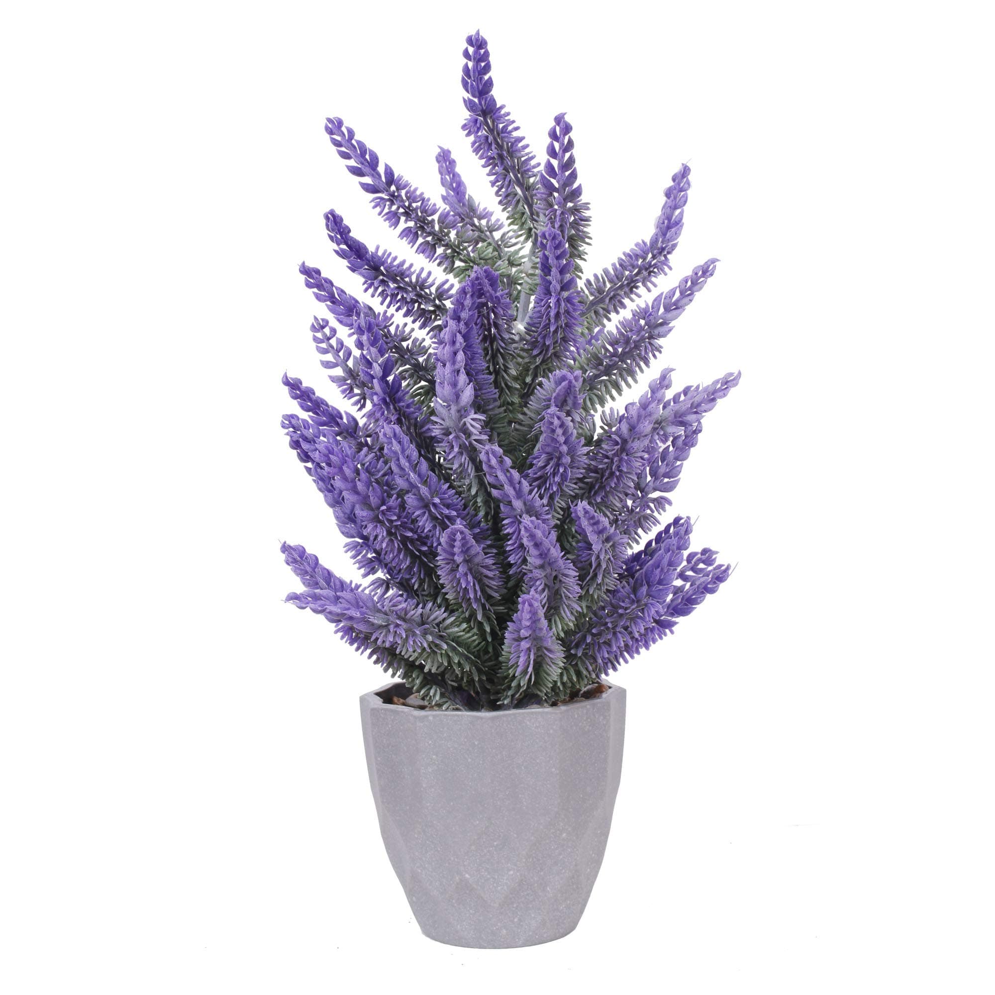 Potted Lavender Artificial Plants - Lavender Faux Flowering Plant with Gray Ceramic Vase for Home, Party & Wedding Décor (12 inch Purple-Green)
