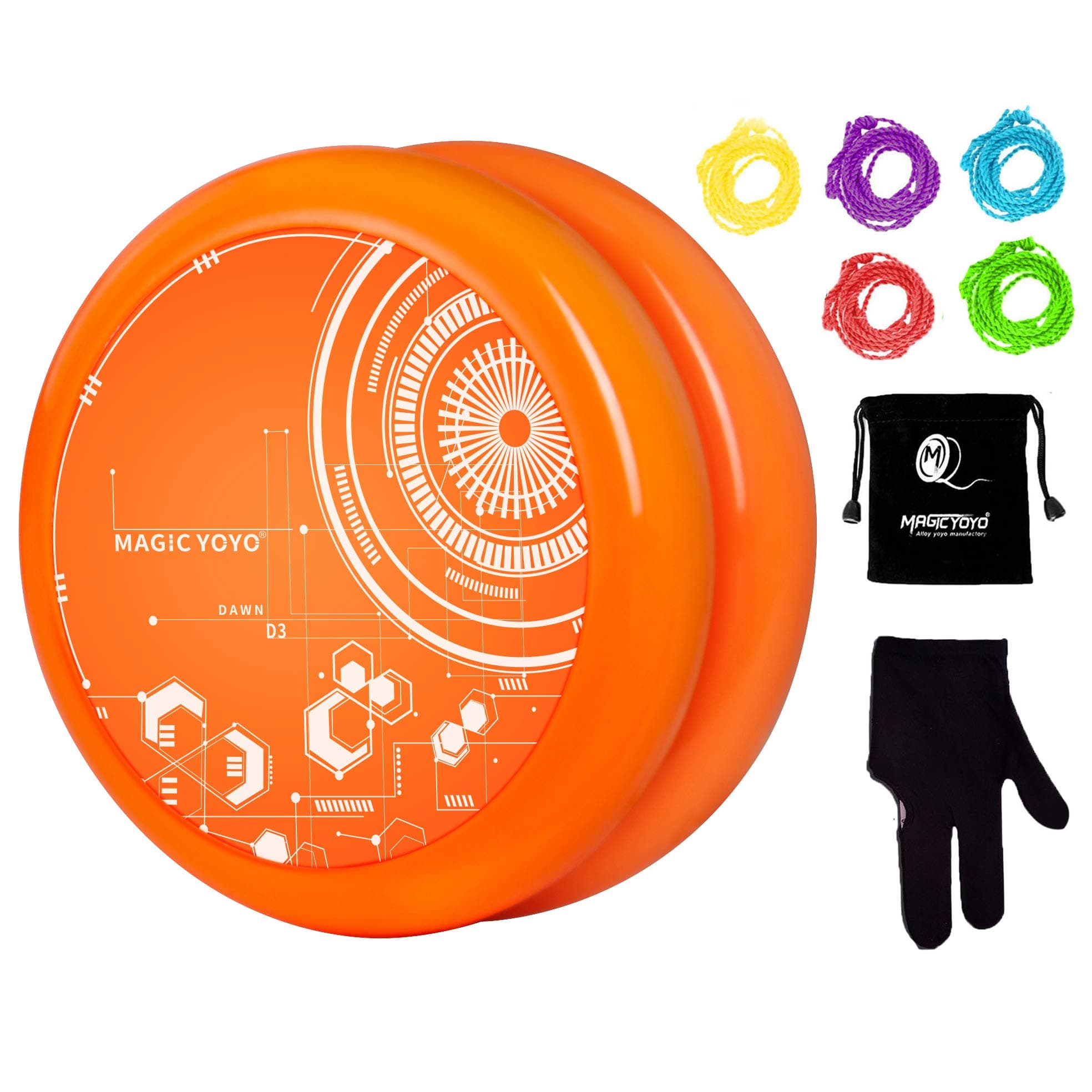 MAGICYOYO Looping Yoyo D3 Orange Plastic Responsive Loop Yoyo 2A Yoyo Ball with 5 Yoyo Strings, Yoyo Glove, Yoyo Bag for Thanksgiving for Kids