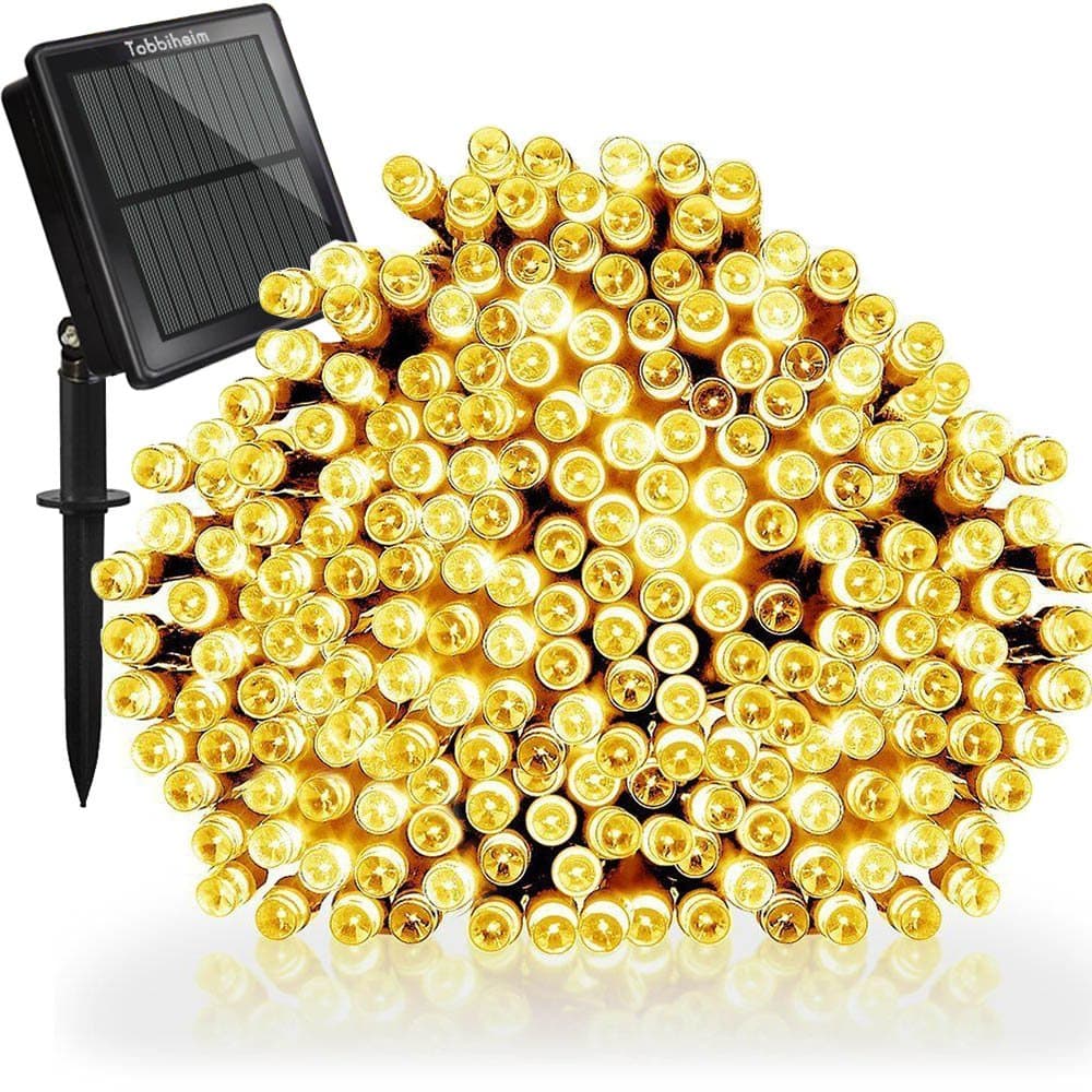 Tobbiheim Solar & USB String Lights 72ft 200 LED Fairy Lights, 8 Modes Waterproof Christmas Fairy String Lights for Outdoor, Patio, Lawn, Garden, Wedding, Party, Xmas Tree Decoration (Warm White)