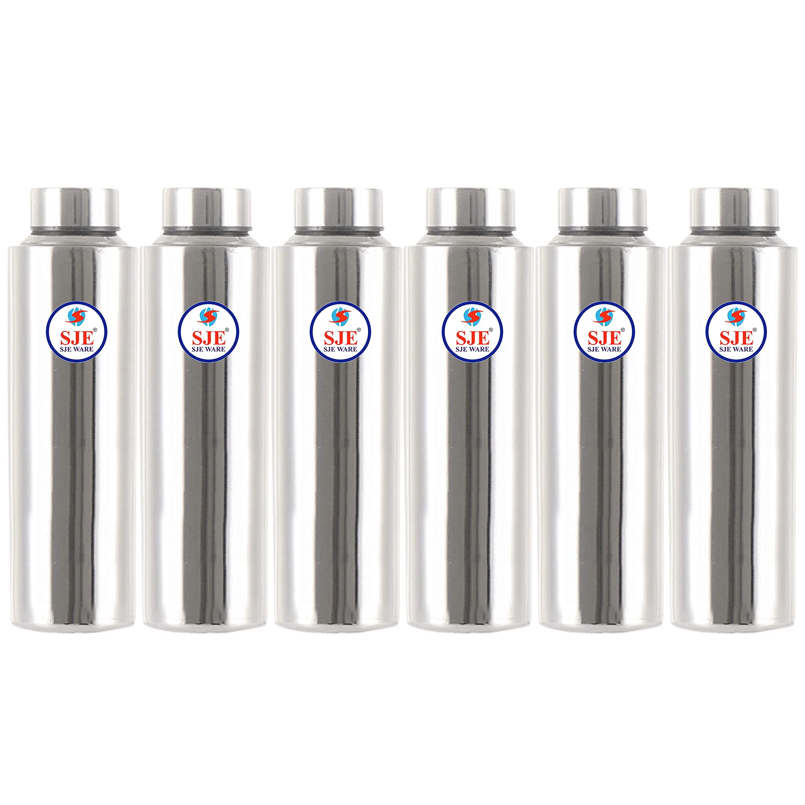 Sjeware Stainless Steel Water Bottle 1000Ml Silver Bottles (Straight Pattern ) (Pack Of 06) Set Of 6 Combo Set Of 06 1000Ml Single Layer Water Bottle For Leak-Proof Steel Fridge Bottle Water
