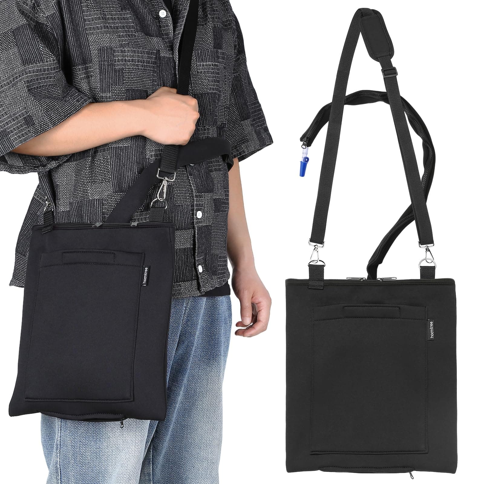 Urine Drainage Bag Holder, Catheter Bag Covers with Zipper Pipe Sleeve & Adjustable Strap, Soft Diving Fabric, Easy Access, Secure & Discreet for Urostomy & Foley Catheter Users-Black