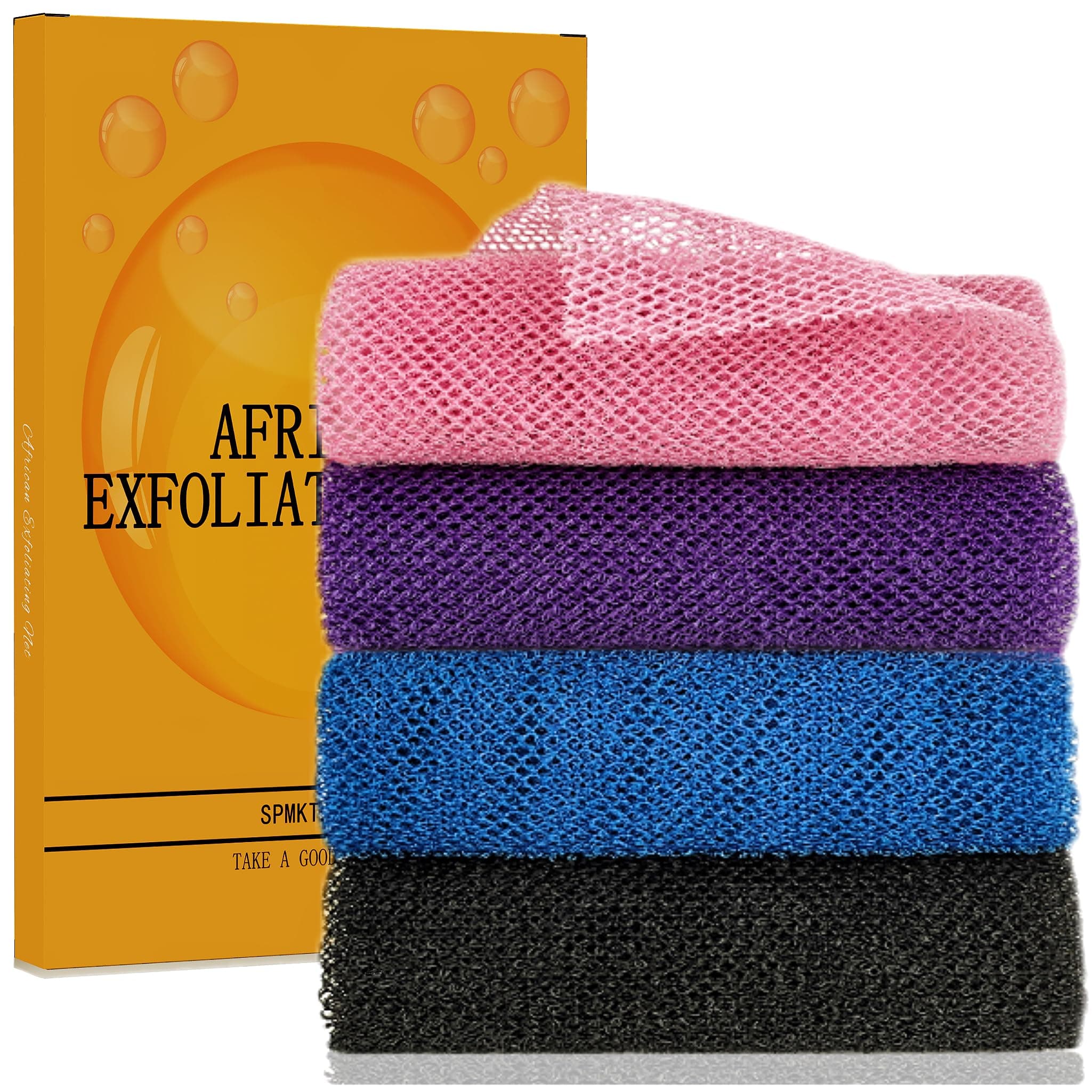 African Exfoliating Net, 4 Pieces African Net Sponge, Nylon African Bath Sponge Net, African Net Long Net Bath Sponge Shower Body Scrubber