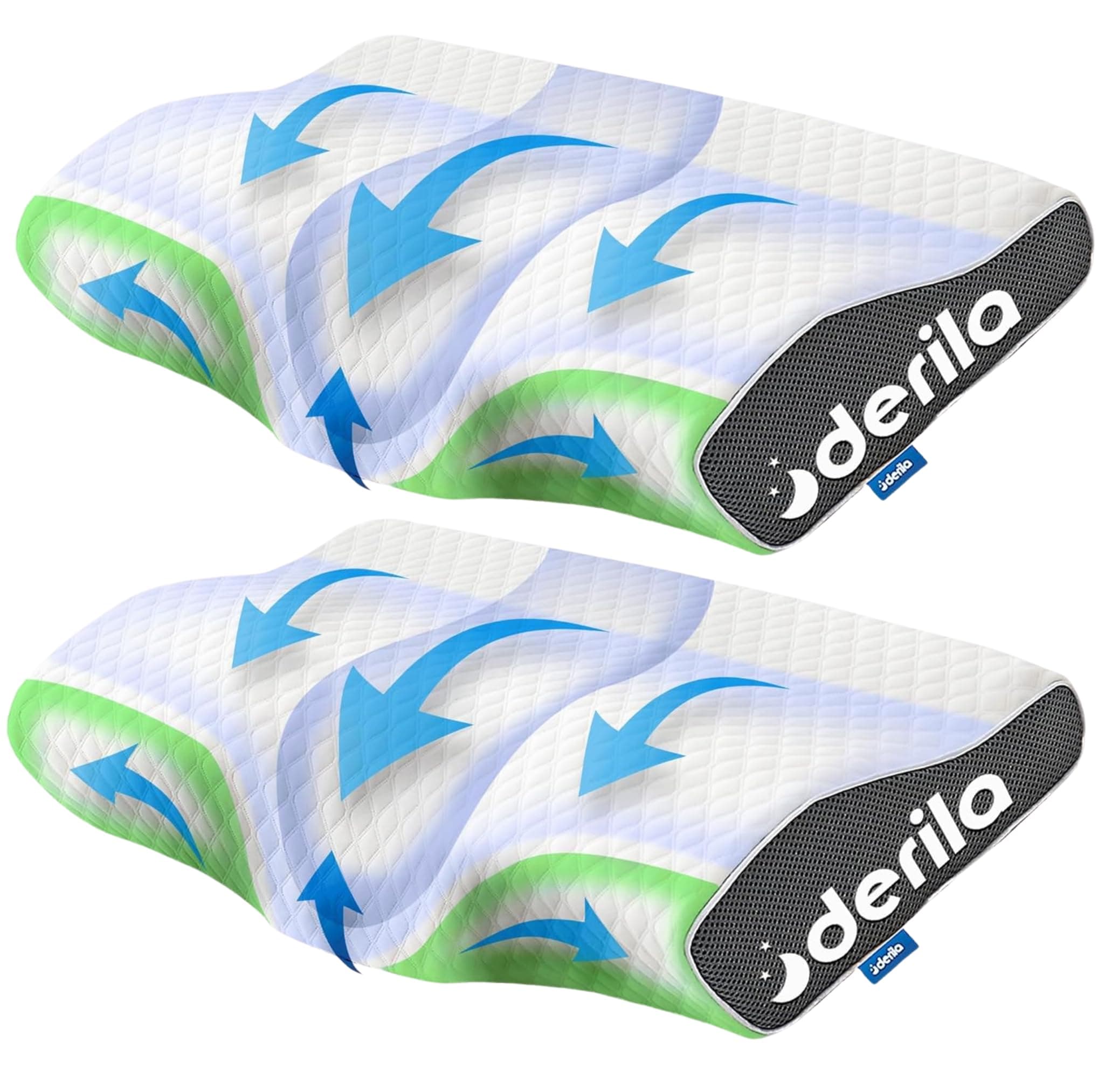 Derila Cervical Queen Size Pillow for Sleeping - Pillow for Neck & Shoulder - Side, Back, Stomach Sleepers - Contour Best Bed Pillows for Sleeping