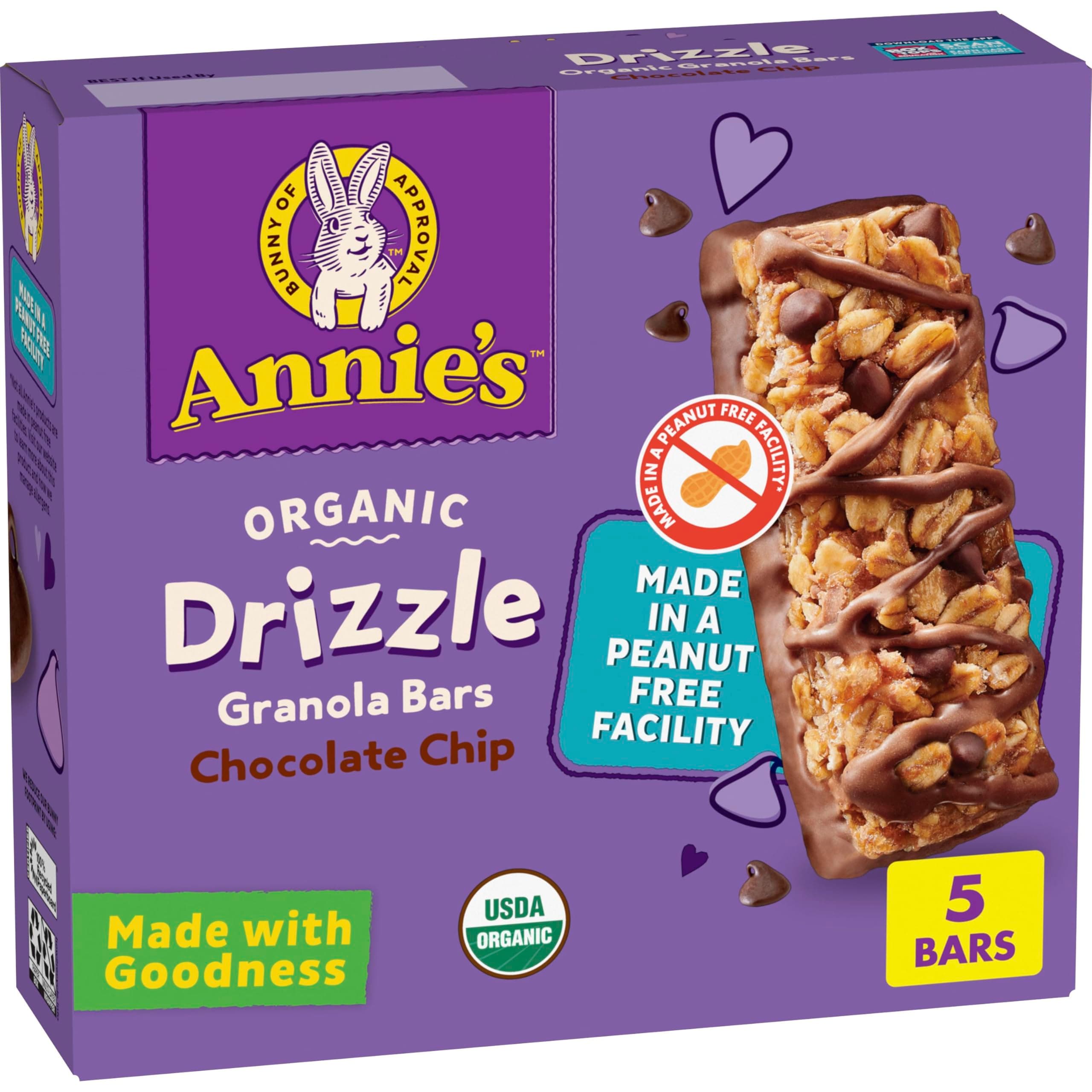 Annie's Organic Drizzle Granola Bars, Chocolate Chip, 5 Bars, 4.6 oz
