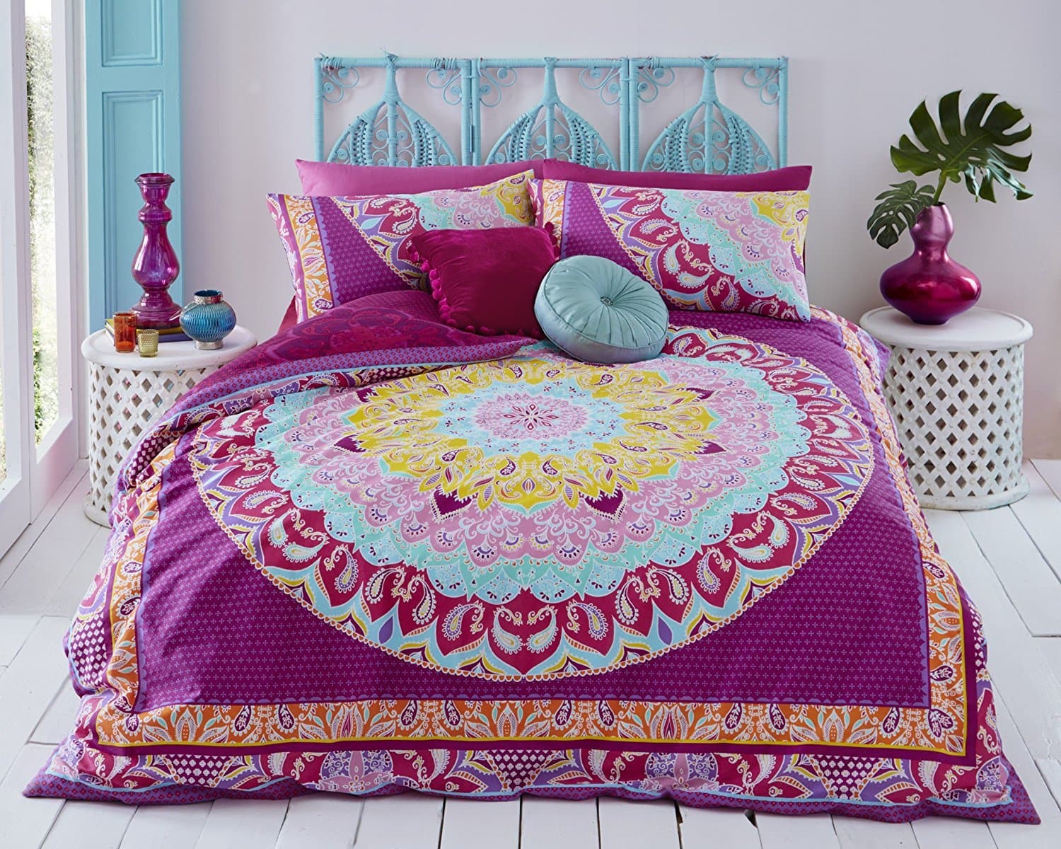 Paisley Mandala Pink Premium Quality Reversible Duvet Cover Set Quilt Cover With Pillow Case by MAS International Ltd (Super King)