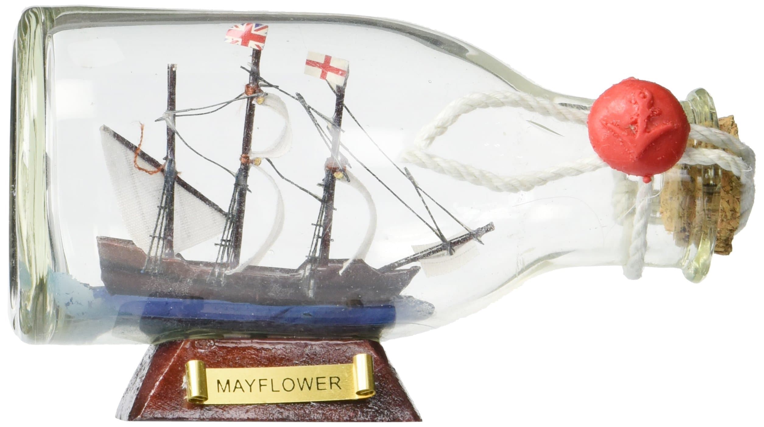 Handcrafted Nautical Decor Hampton Mayflower Ship in a Glass Bottle, 5" Brown