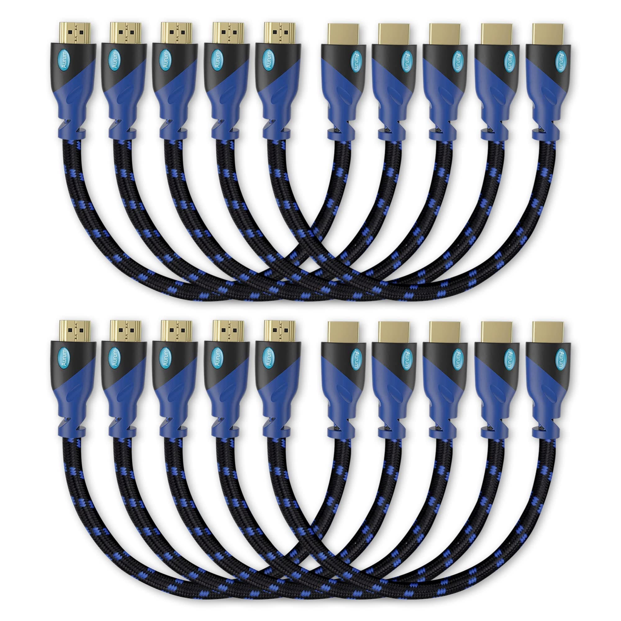 AURUM CABLES 0.5ft HDMI Cable 4K@60Hz Ultra HD, High Speed with Ethernet 10 Pack HDMI Cable Braided Nylon & Gold Connectors, ARC, CL3 Rated - Compatible with TV, PC, Monitor, Laptops, PS3, PS5, PS4