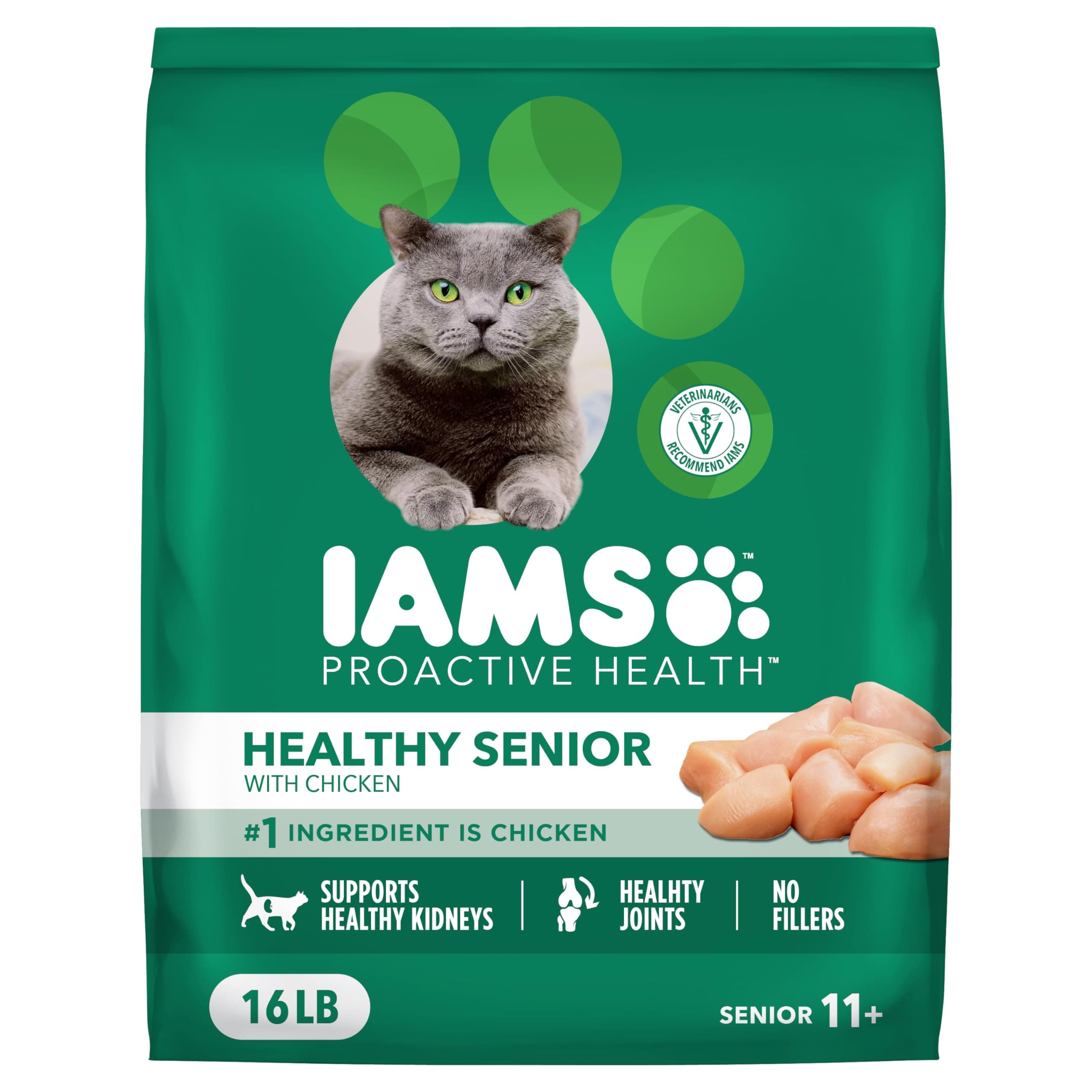 IAMS PROACTIVE HEALTH HEALTHY SENIOR Dry Mature Cat Food with Chicken Cat Kibble, 16 lb. Bag