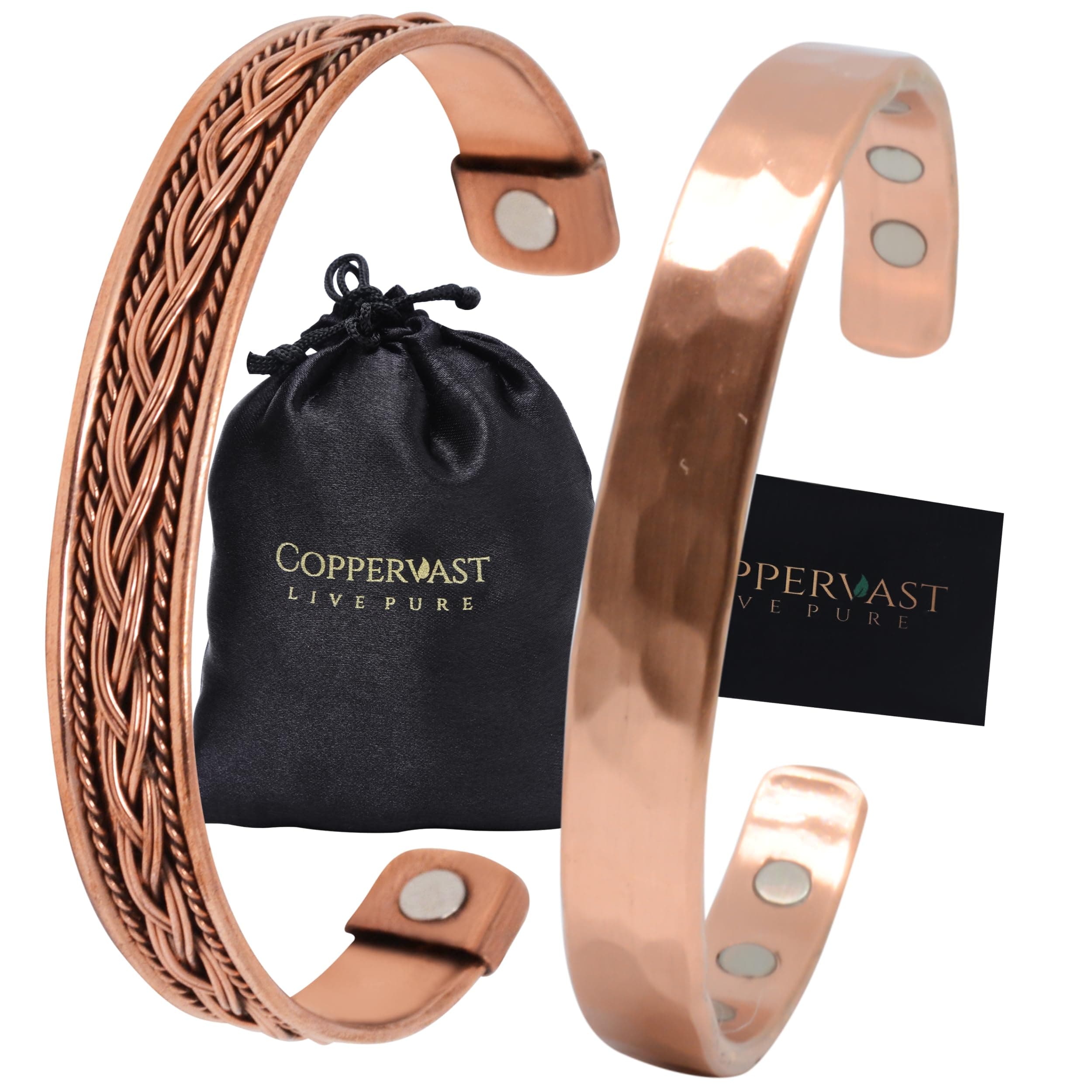 - Coppervast Copper Bracelets- for Men and Women| Set of 2 with Gift Box| Gift for Women & Men| Handmade 100% Copper (Hammered and Chain Inlay)