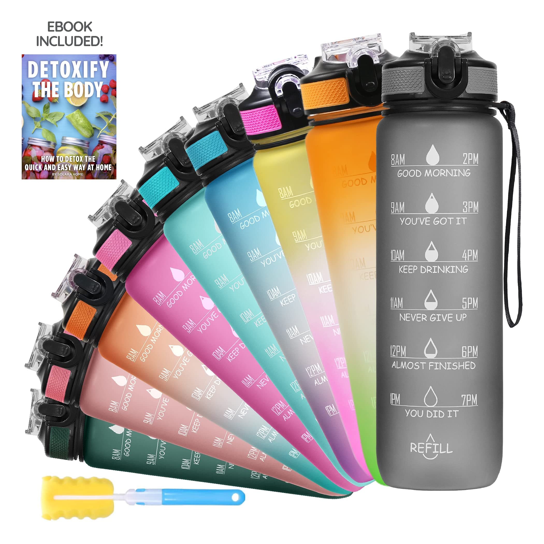 SOLARA Sipper Water Bottle for adults 1 Litre, Leakproof, BPA-Free & Durable Tritan,Water Bottle for Gym,Kids, School & Office, Motivational Time Marker,1Ltr Sipper Bottle with straw, Mysterious Grey