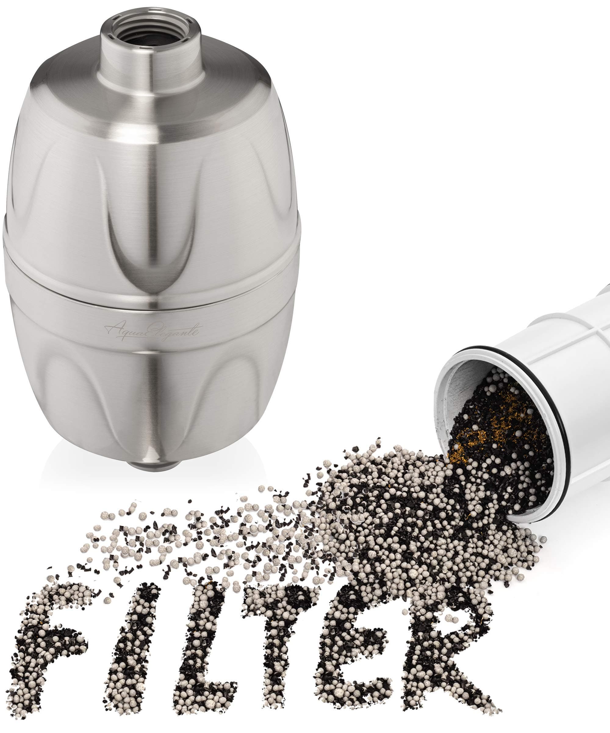 Aqua Elegante Shower Water Filter For Showerhead - Home Shower Head Filters To Remove Chlorine + Hard Minerals - Purifier And Filtered Softener System Best With Activated Charcoal - Brushed Nickel